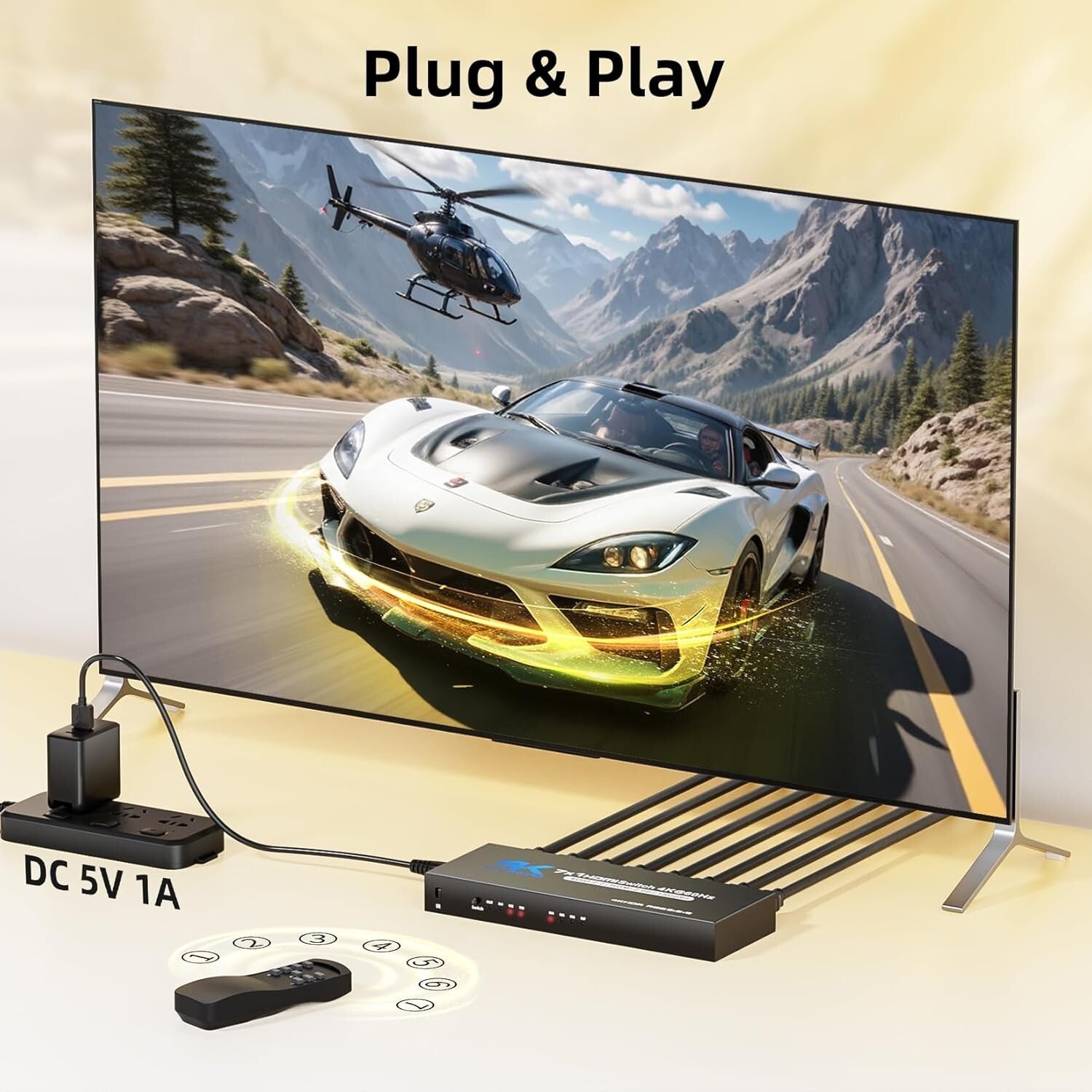 HDMI 2.0 Switch 7x1 4K@60Hz HDR Fernbedienung Schwarz