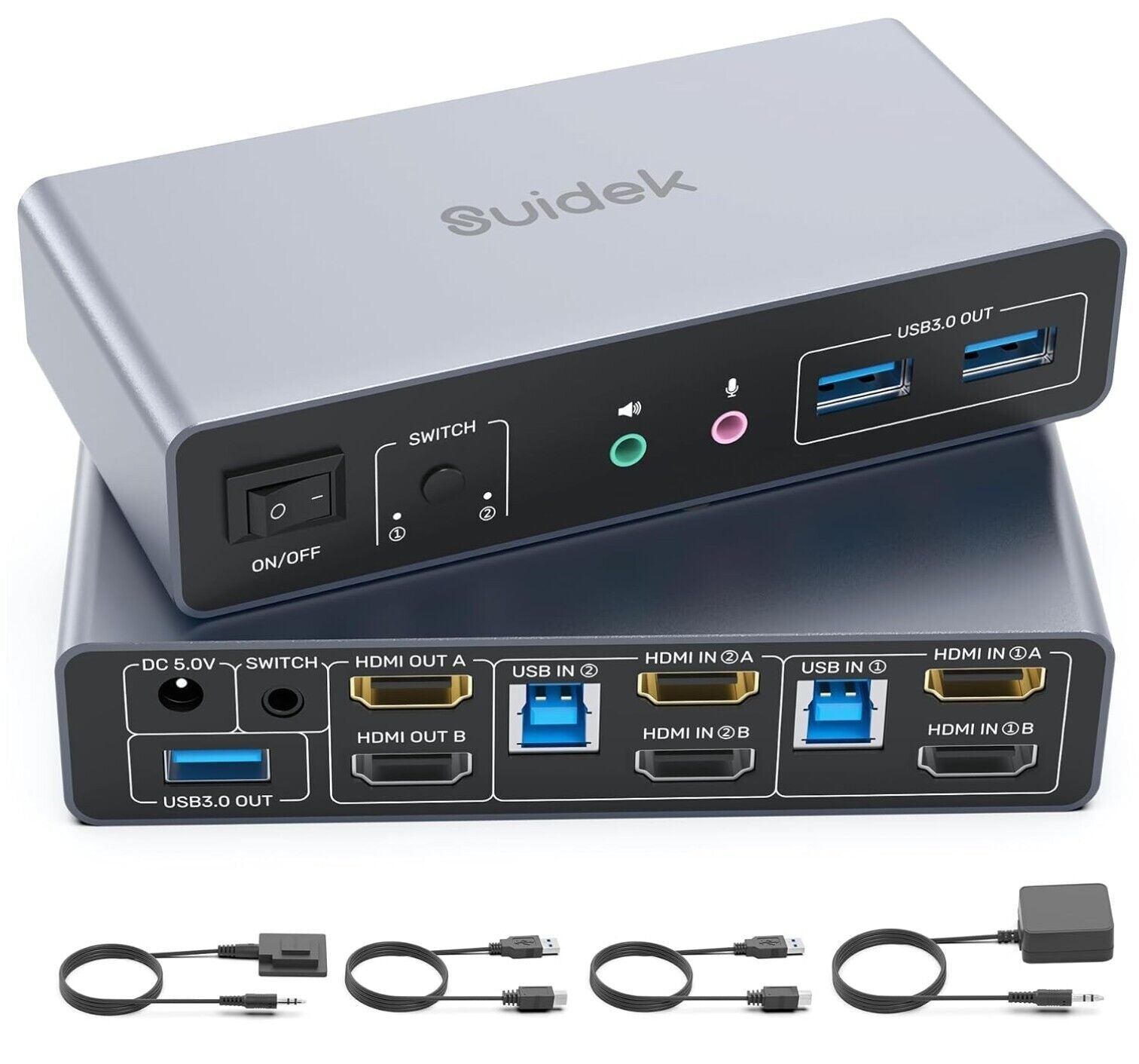 HDMI KVM Switch 2 Monitore 2 Computer, Dual Monitor KVM USB Switcher 4K@60Hz, HD