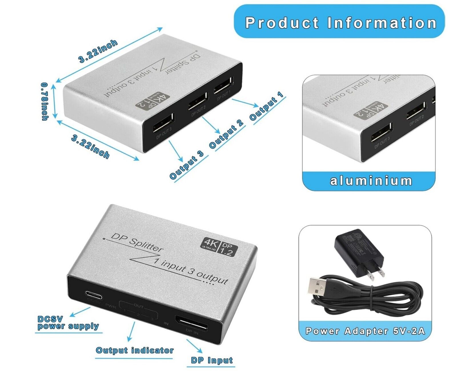 DisplayPort Splitter 1 zu 3 4K@144Hz HDR SST/MST Plug & Play