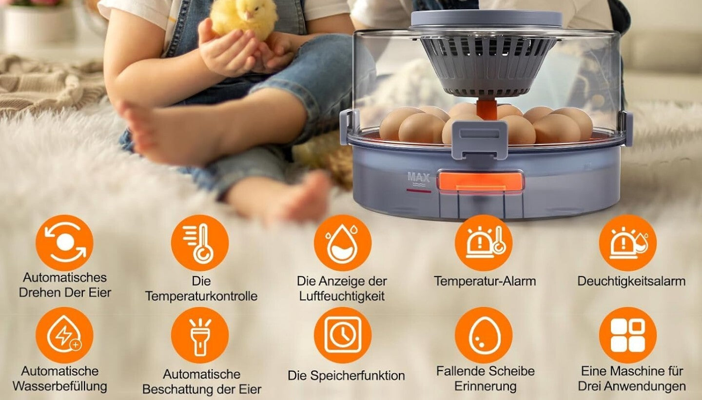 Brutautomat 12 Eier Vollautomatisch Temperatur Feuchtigkeitskontrolle