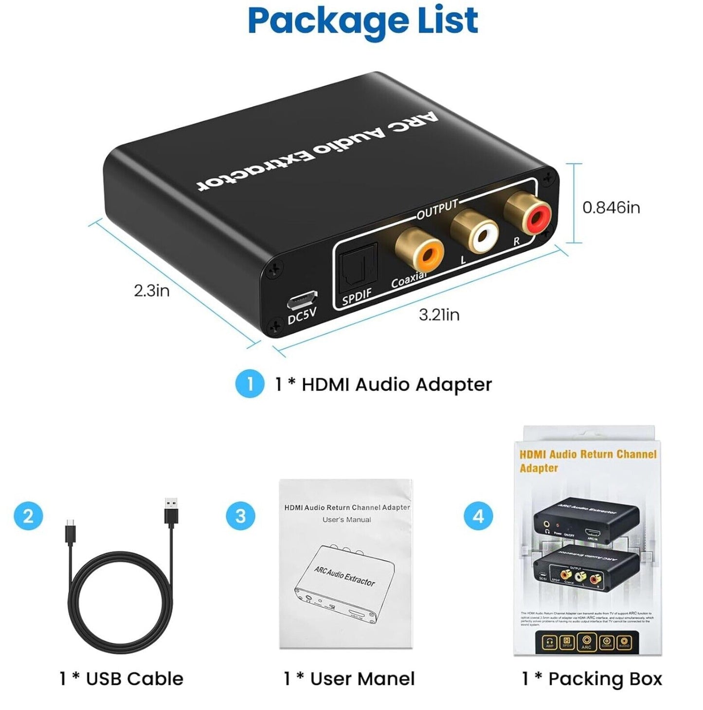 HDMI ARC Adapter – Audio Extractor mit SPDIF, Coaxial, RCA & 3.5mm Ausgang