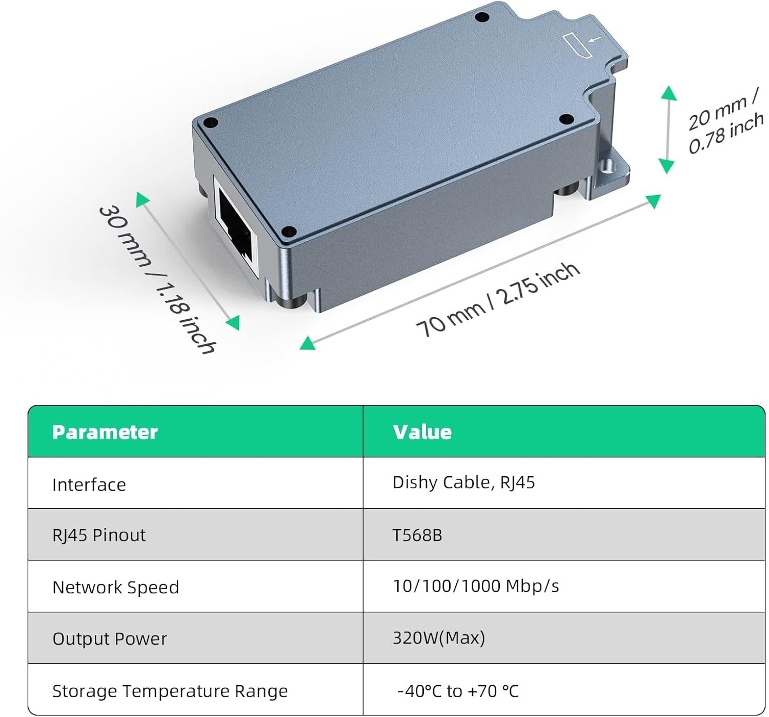Starlink GigE PoE Injektor 320W Kabeladapter RJ45 12V-48V