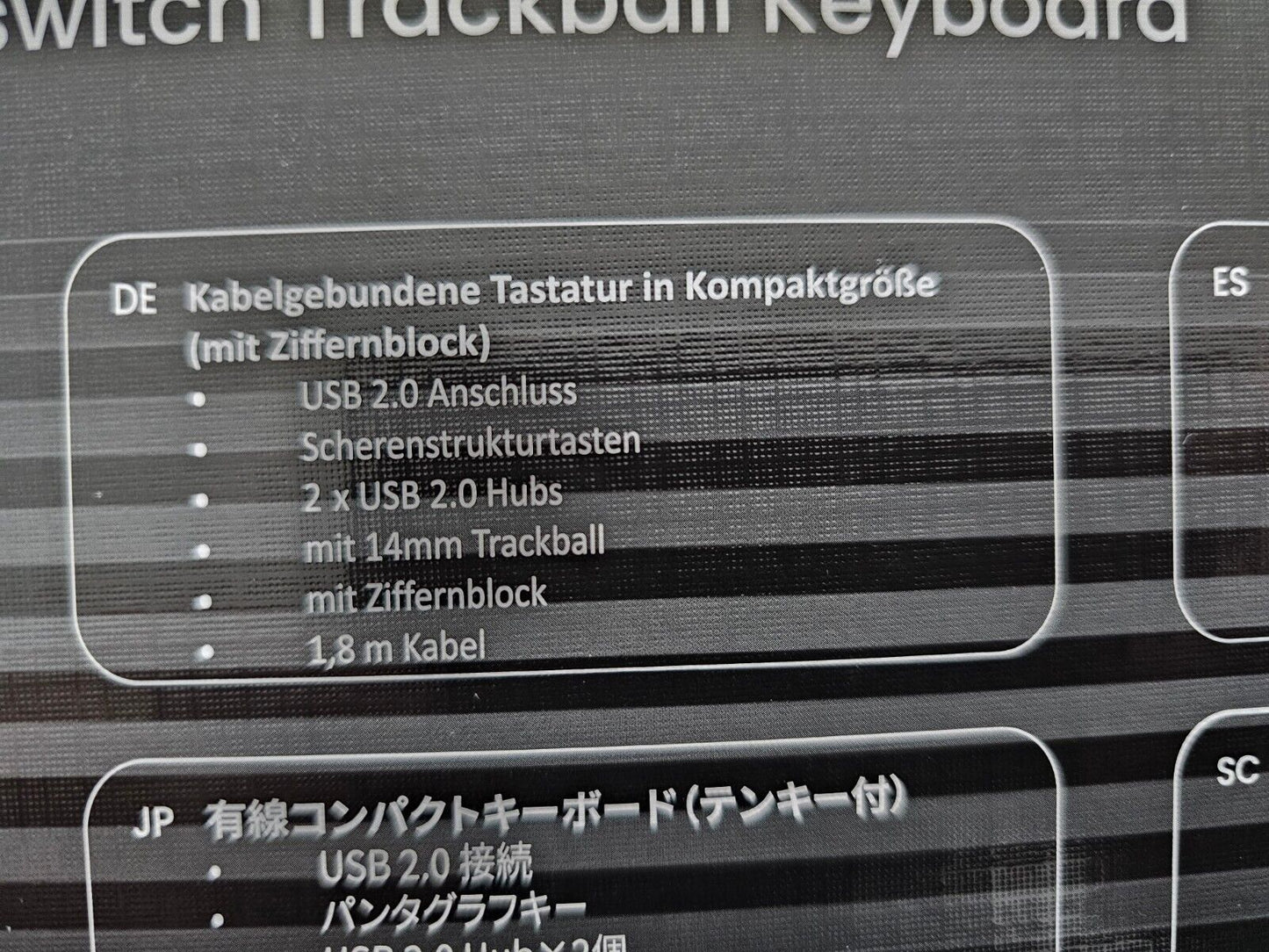 538 DE, Kompakte Kabelgebundene USB-Tastatur mit Trackball, Scherenmechanik-Tast