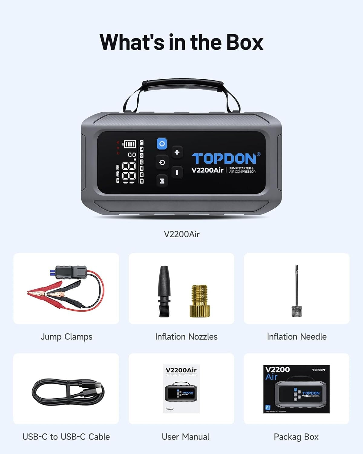 2200A Starthilfe Powerbank 150PSI Luftkompressor 8L Benzin/6L Diesel