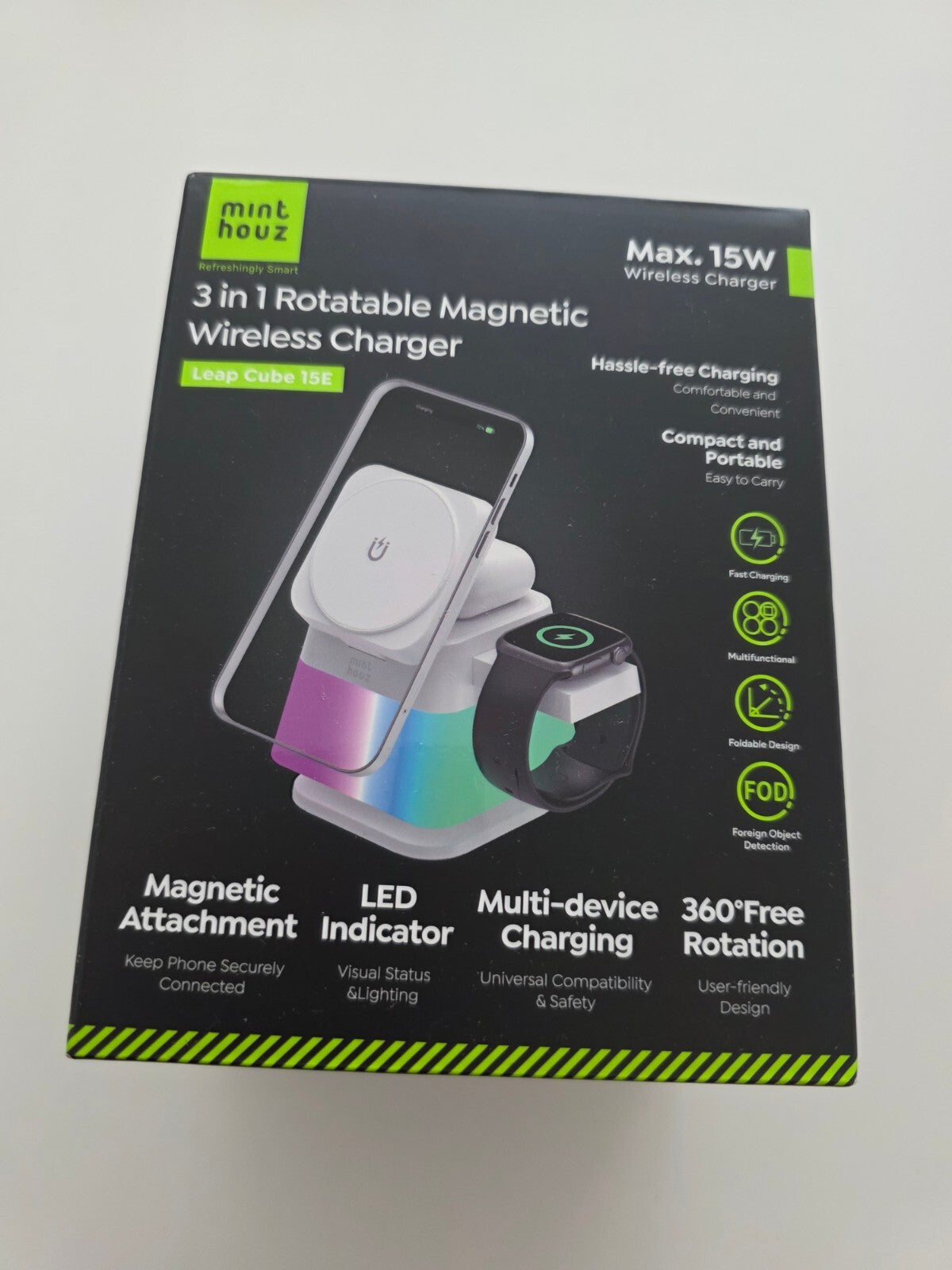 Kabelloses Ladegerät 15W RGB-Licht für iPhone/Watch/Pods