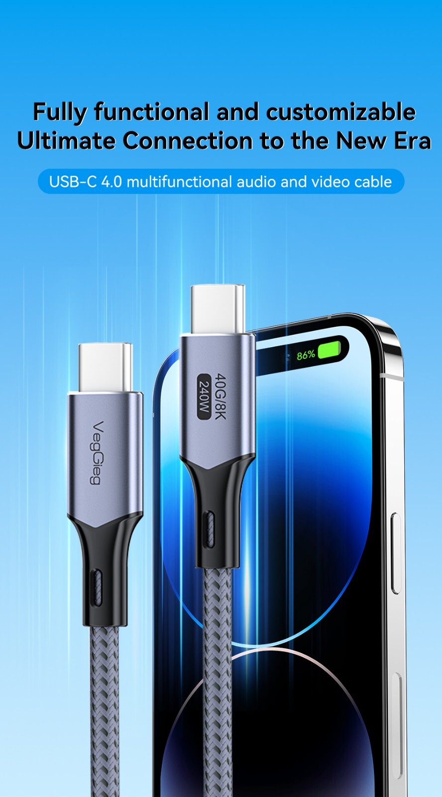 USB4 USB-C 4.0 Kabel 240W 8K/60Hz 40Gbps für iPhone 15/16 MacBook Samsung