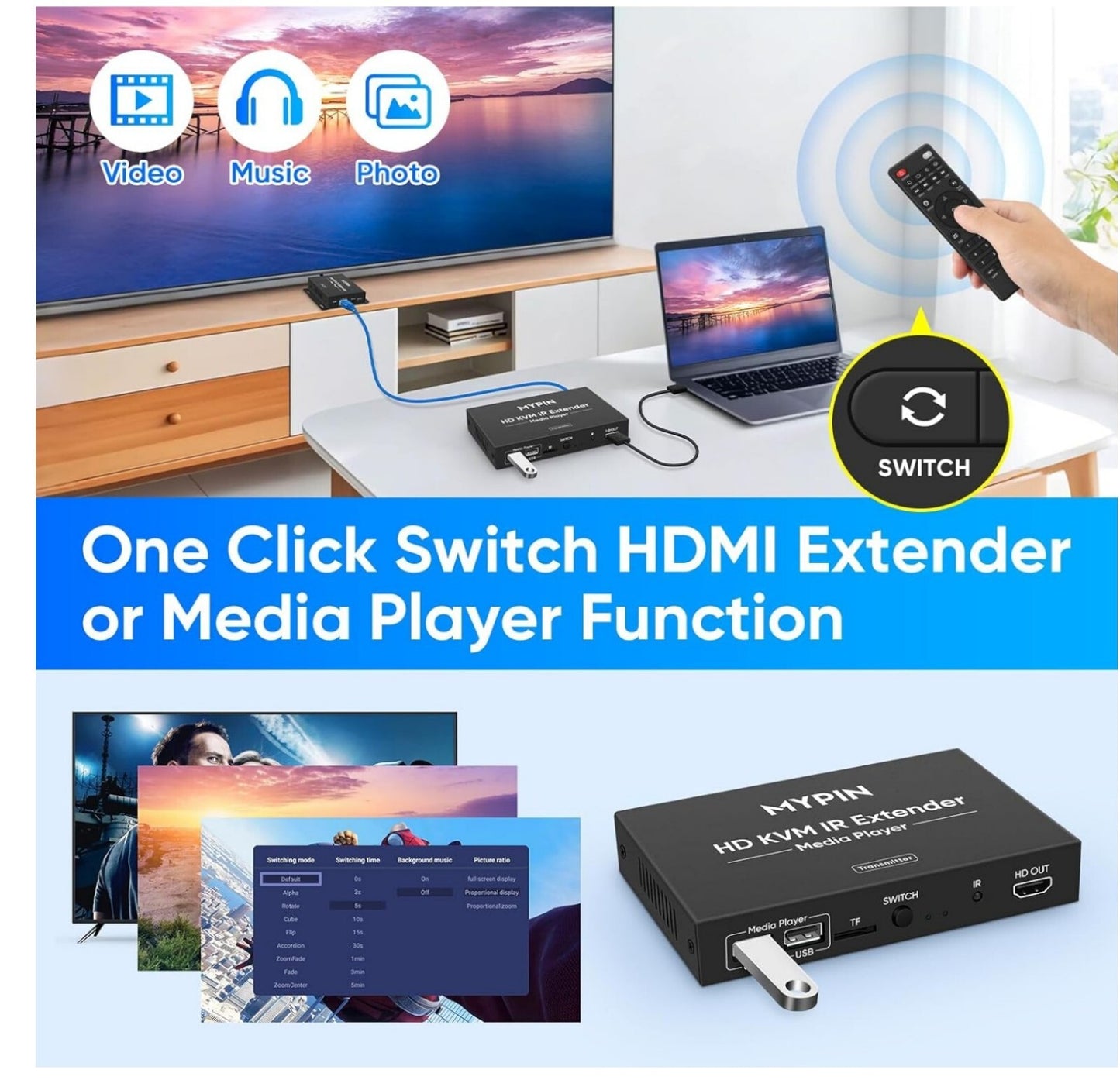 1080P HDMI KVM Extender über Cat 6/7/8 bis 150m, USB, IR, Audio, Loop-Out