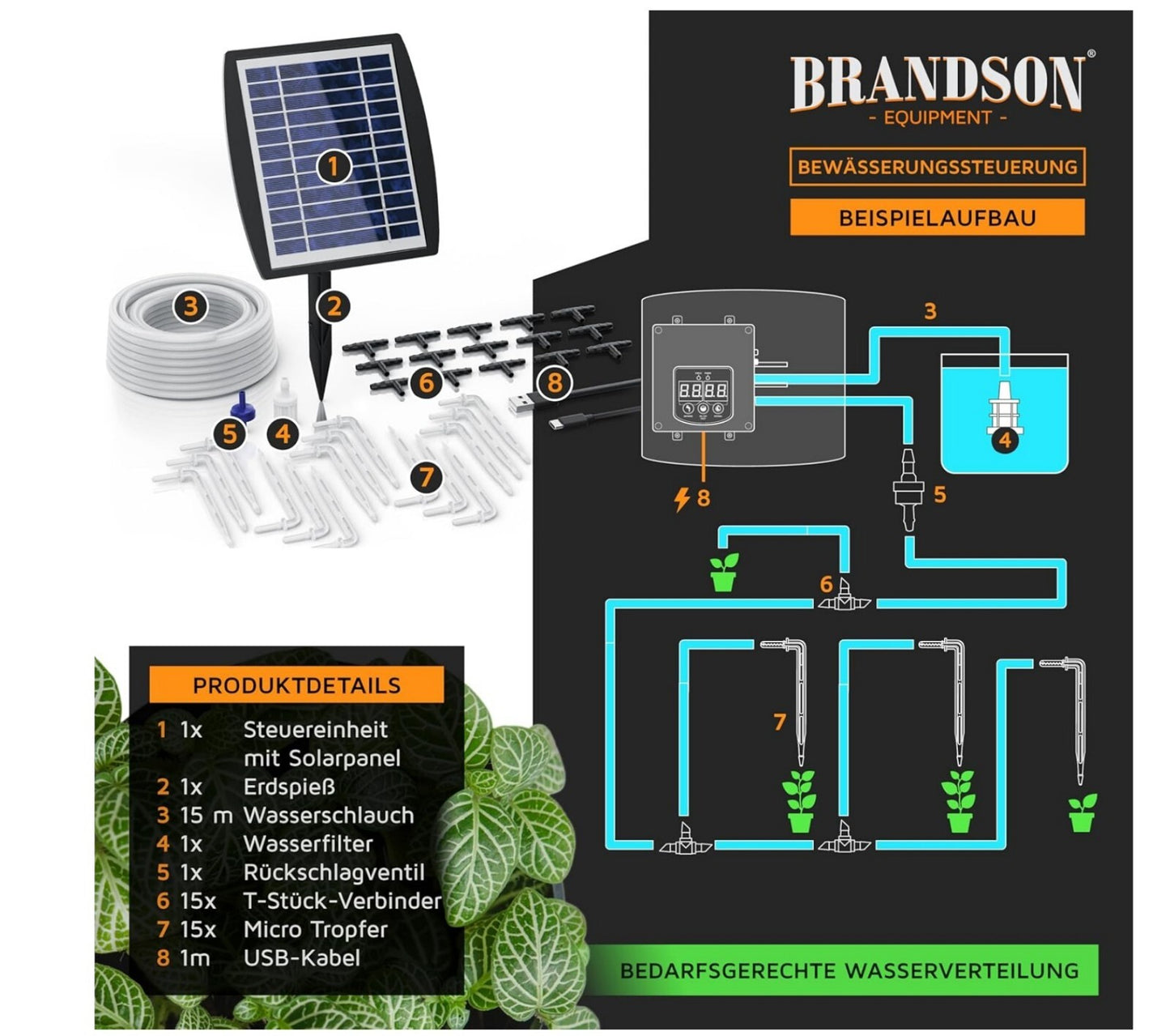 Solar Bewässerungssystem 35 Teile 15 Pflanzen Timer Tropfbewässerung
