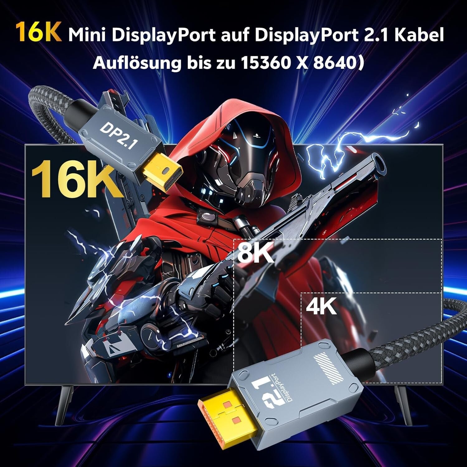 16K Mini DisplayPort zu DisplayPort 2.1 Kabel 1m 80Gbps 4K@240Hz