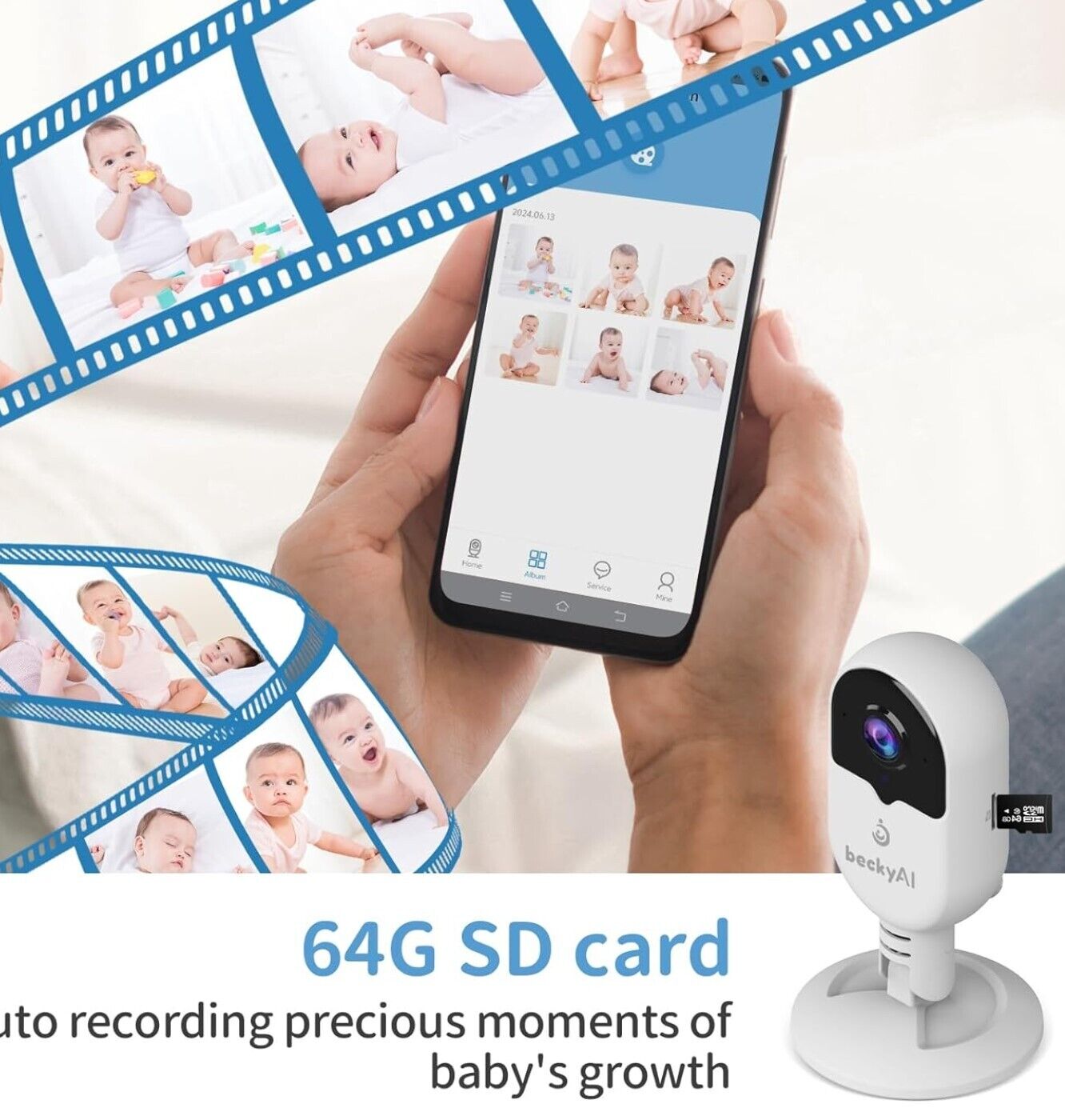 Babyphone Ai Smart APP Intelligente Schlafanalyse, Erstickungsalarm, WLAN 2K HD