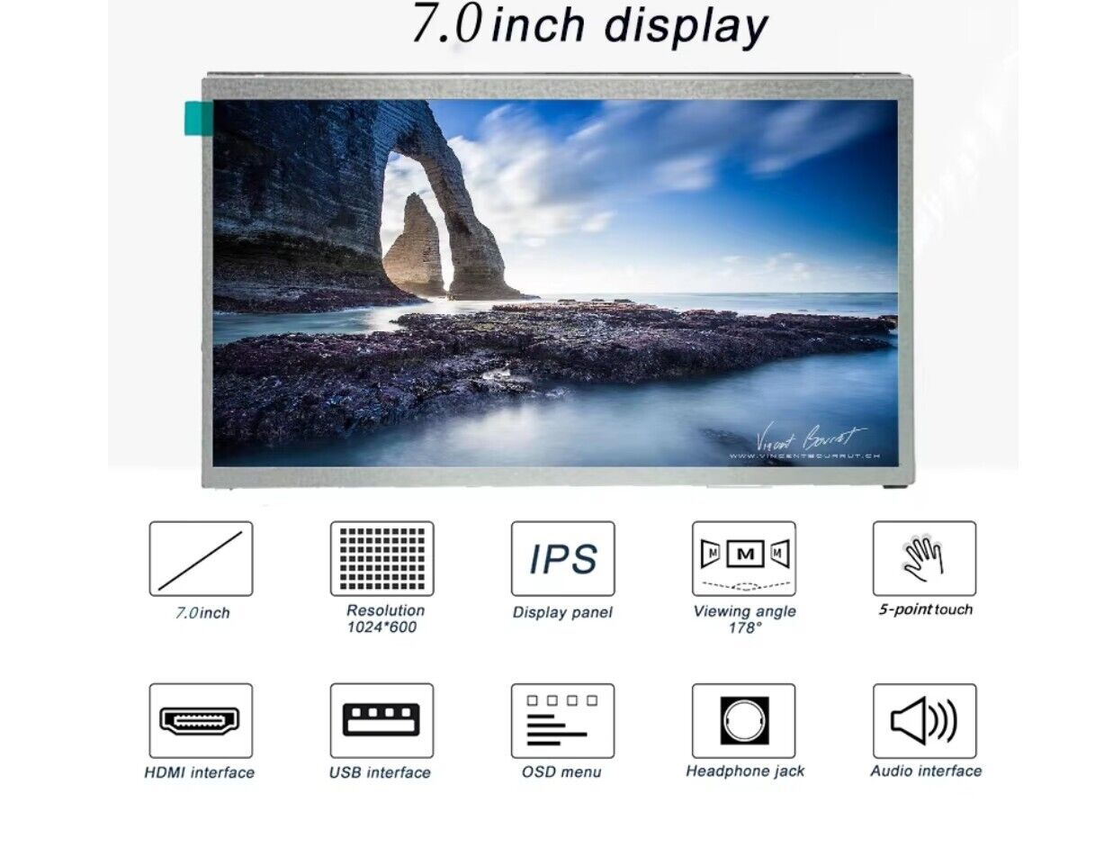 7 Zoll IPS HDMI RGB Touchscreen Modul 1024x600 für Raspberry Pi