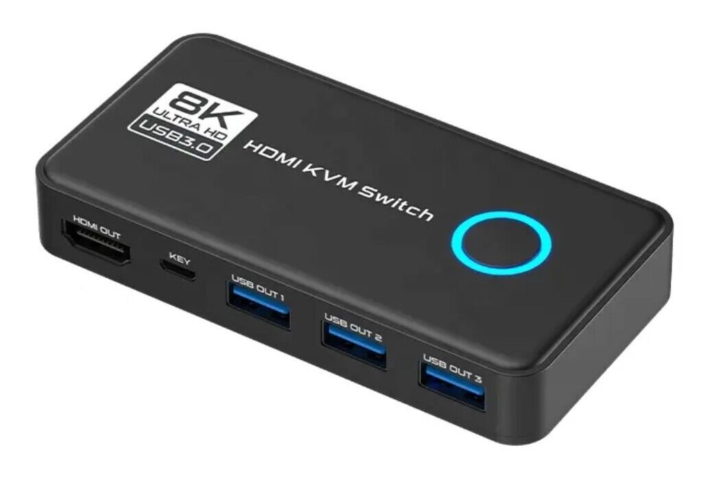8K @ 60 Hz - 4K@120 Hz KVM Switch 2 Port HDMI USB 3.0 Schwarz + Verbindungskabel