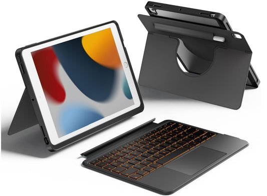 iPad 9/8/7 Gen 10.2" Tastatur Hülle 360° Drehbar Trackpad QWERTZ Schwarz