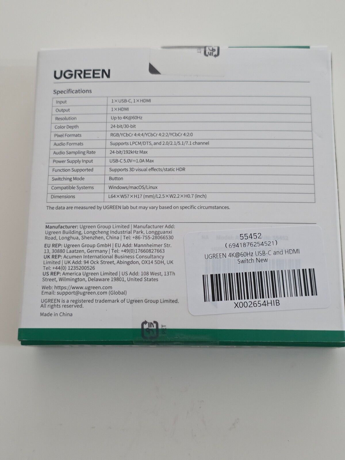 UGREEN 4K HDMI Switch USB C+HDMI 2X1 Splitter Plug & Play