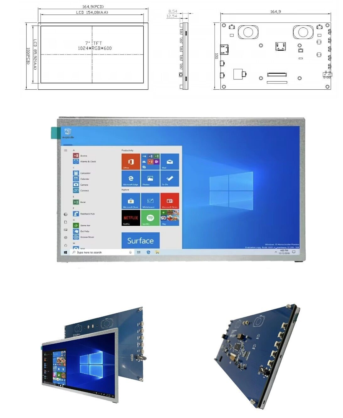 7 Zoll IPS HDMI RGB Touchscreen Modul 1024x600 für Raspberry Pi