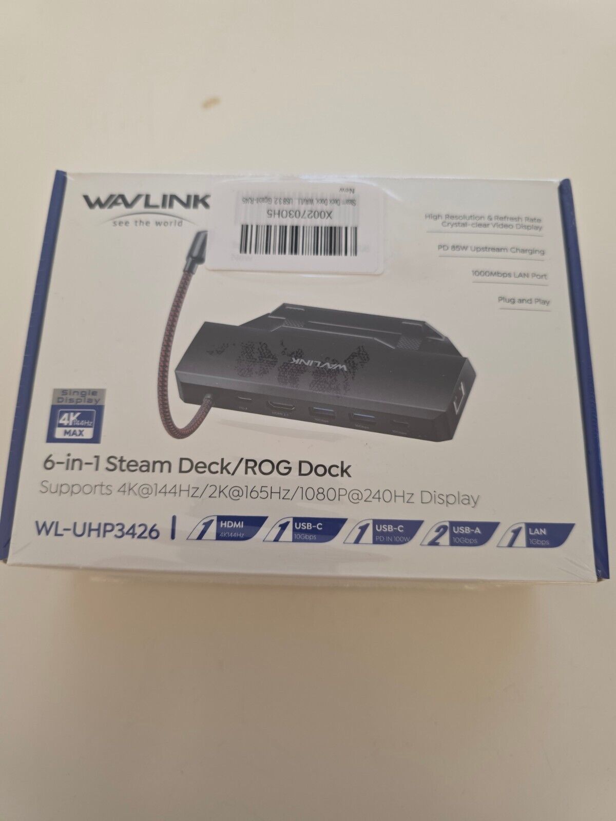 6-IN-1 Steam Deck Dock 4K@144Hz HDMI, 100W PD, USB 3.2