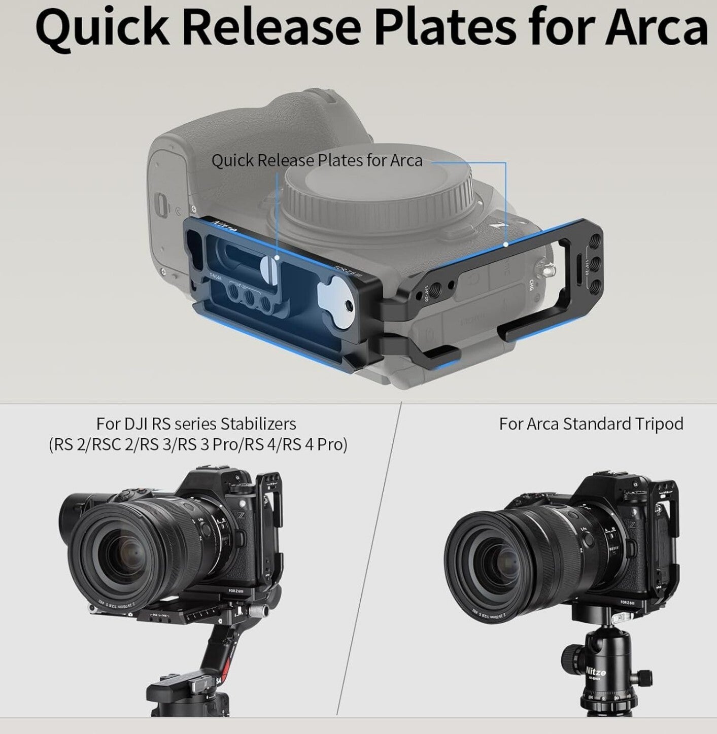 L Halterung Nikon Z6 III Vertikal-Horizontal Arca QR DJI RS 2-4 Pro