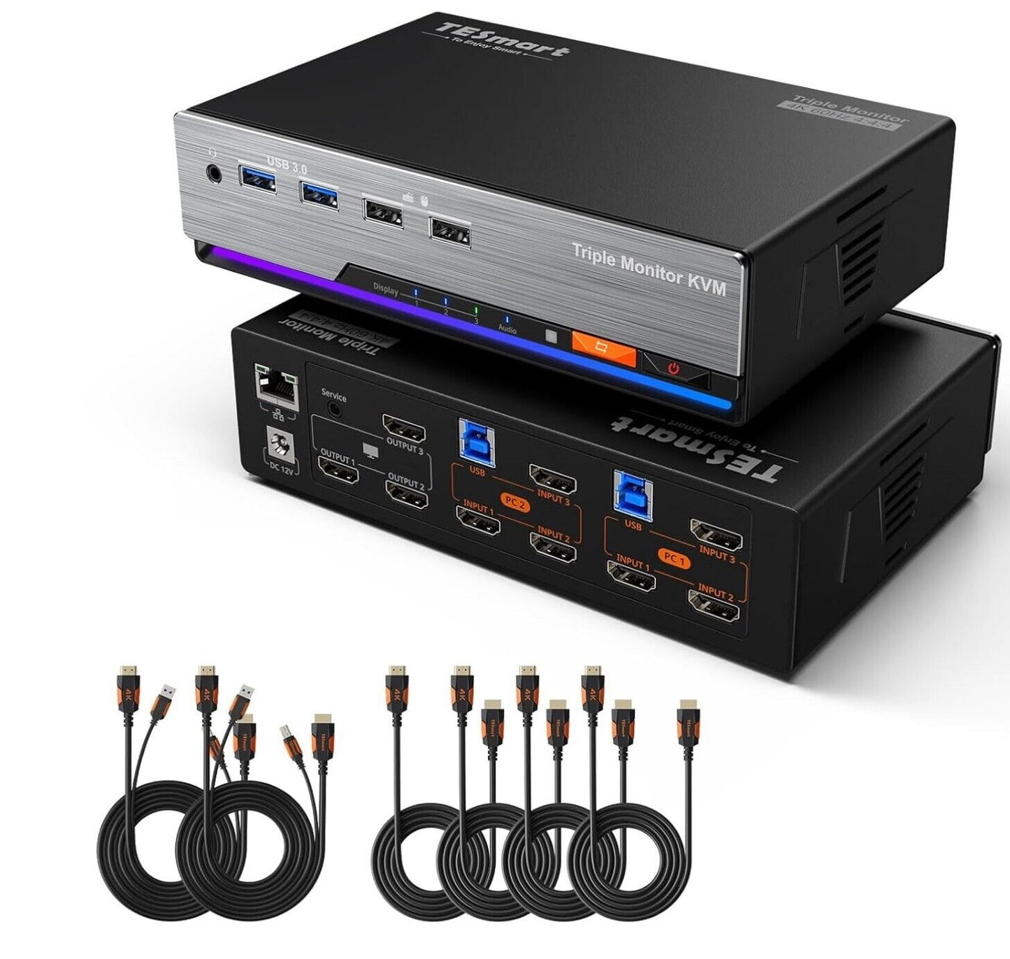 4K@60Hz  2K@60Hz/120 Hz KVM Switch 2 PC 3 Monitor, USB 3.0 2 Port EDID