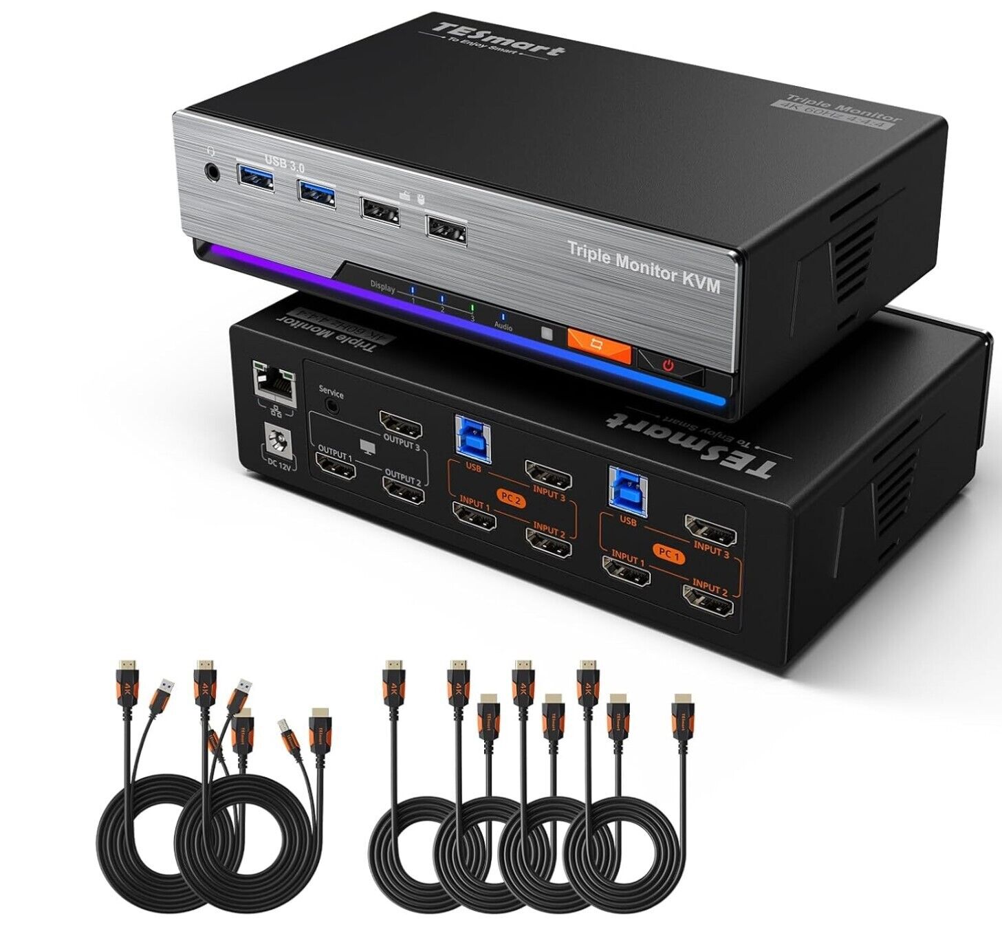 4K@60Hz  2K@60Hz/120 Hz KVM Switch 2 PC 3 Monitor, USB 3.0 2 Port EDID