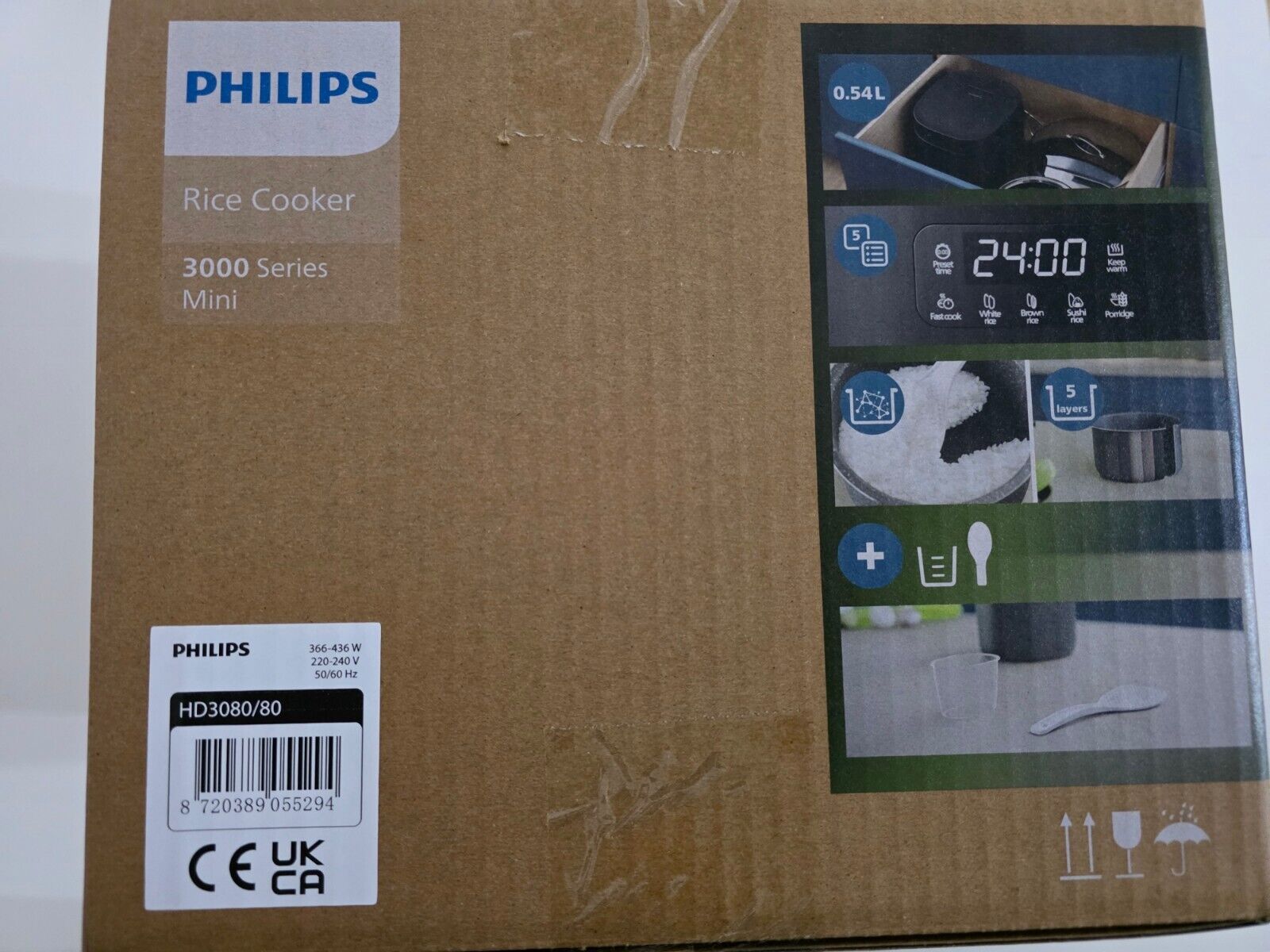 Philips Mini-Reiskocher 3000-Serie, 0,54L, 5 Funktionen, Schwarz