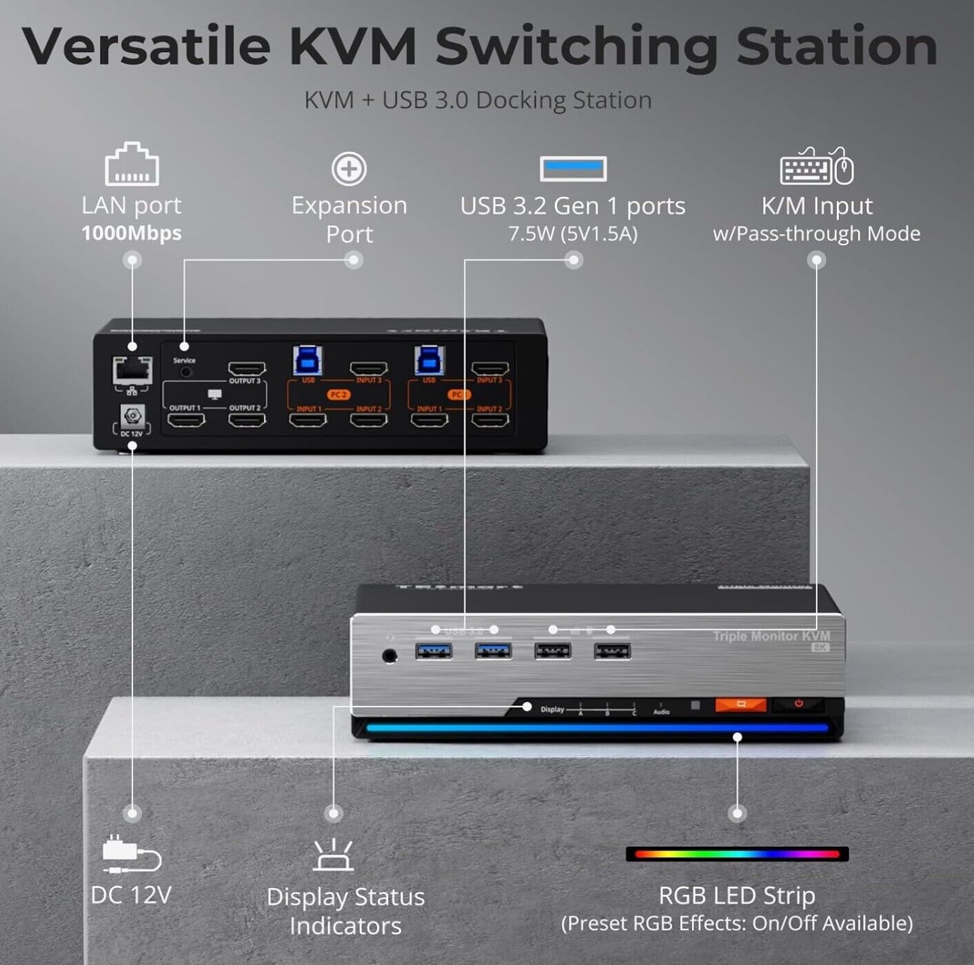 4K@60Hz  2K@60Hz/120 Hz KVM Switch 2 PC 3 Monitor, USB 3.0 2 Port EDID