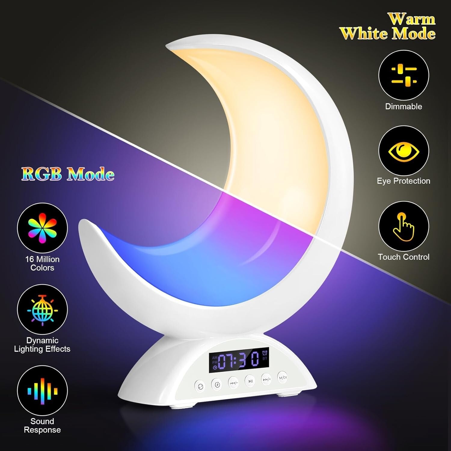 Lichtwecker Mondform 19 Lichtmodi Bluetooth Lautsprecher Touch-Steuerung