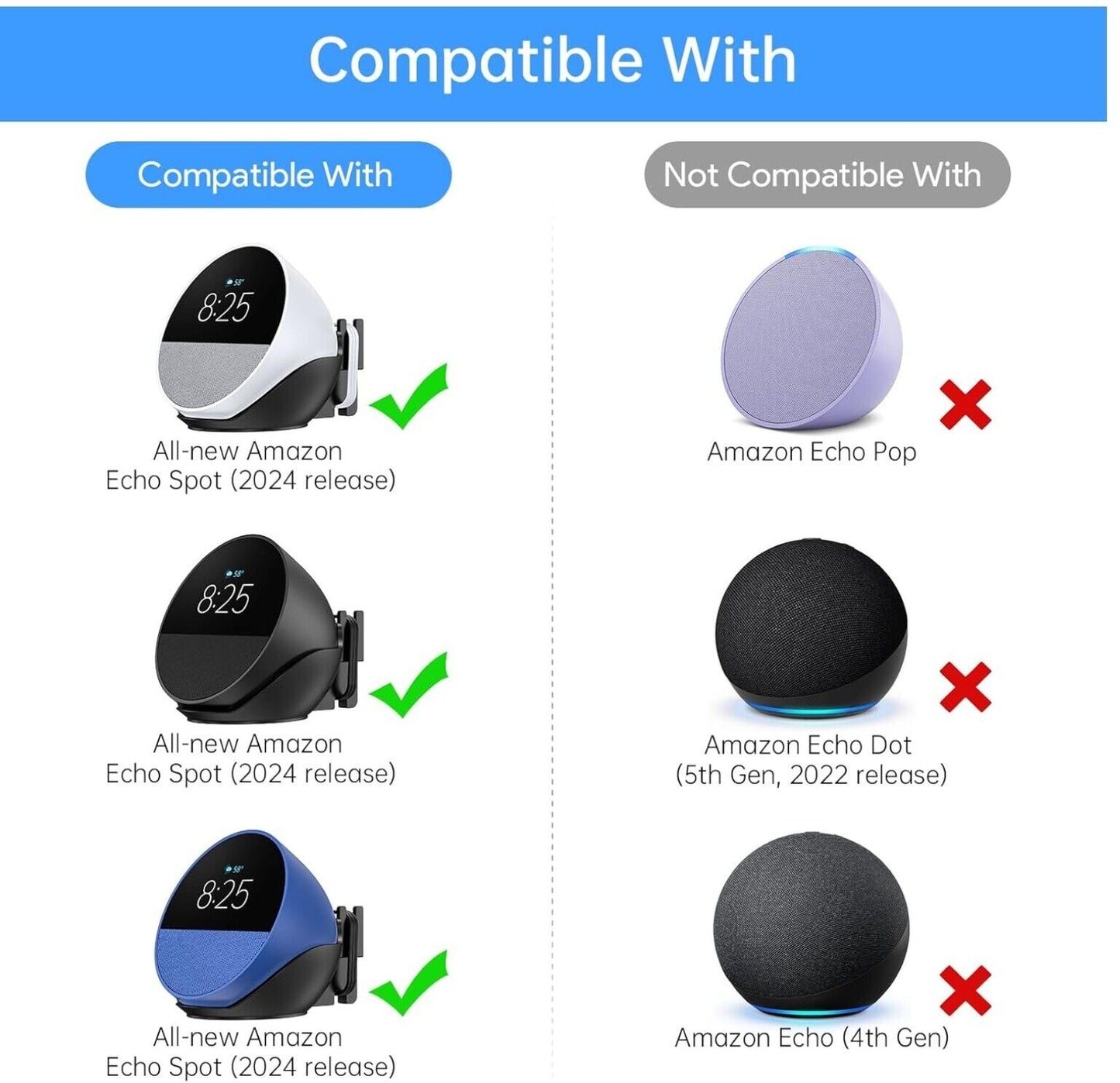 Echo Spot Ständer, ABS Alexa Echo Spot Zubehör mit Kabelmanagement, Premium Plat