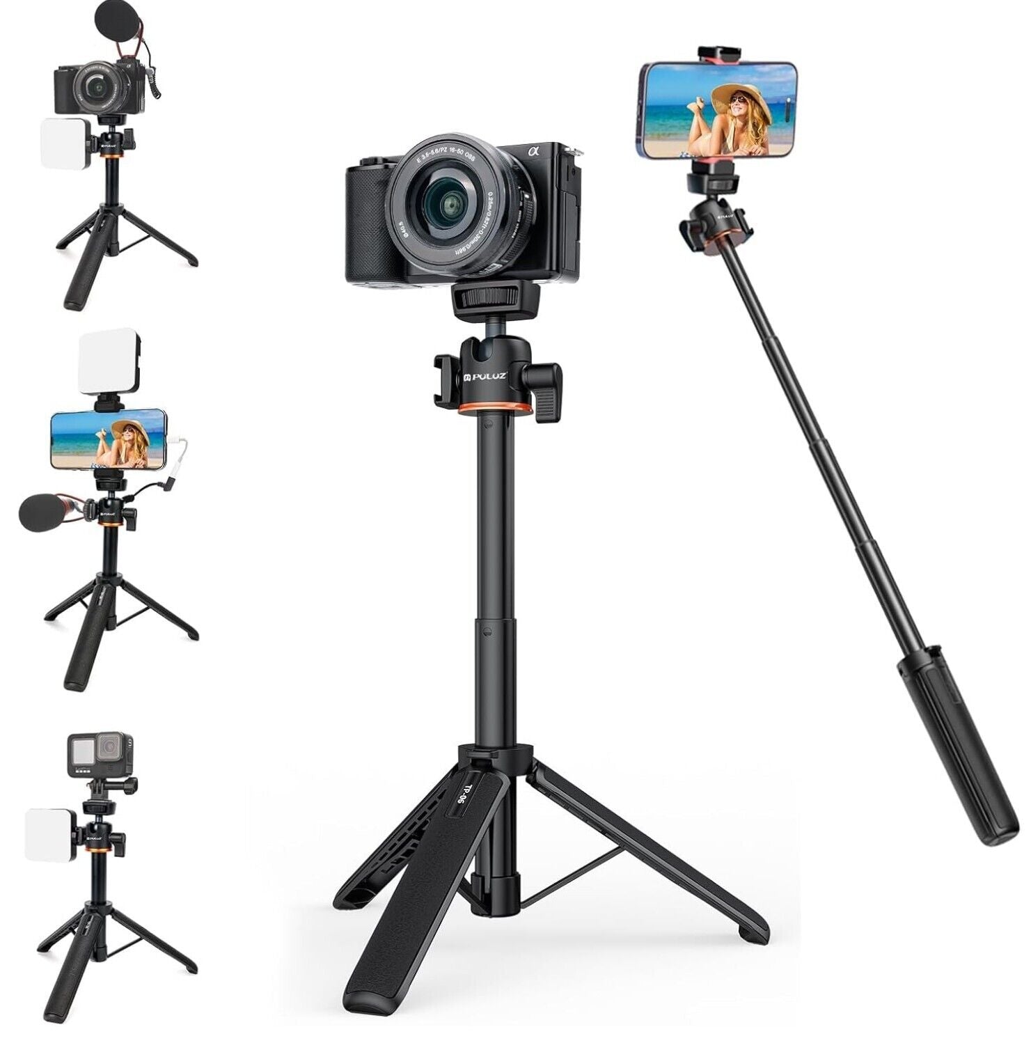 Mini Selfie-Stick Stativ 55cm, Kugelkopf, Kaltschuh bis 55 cm Länge
