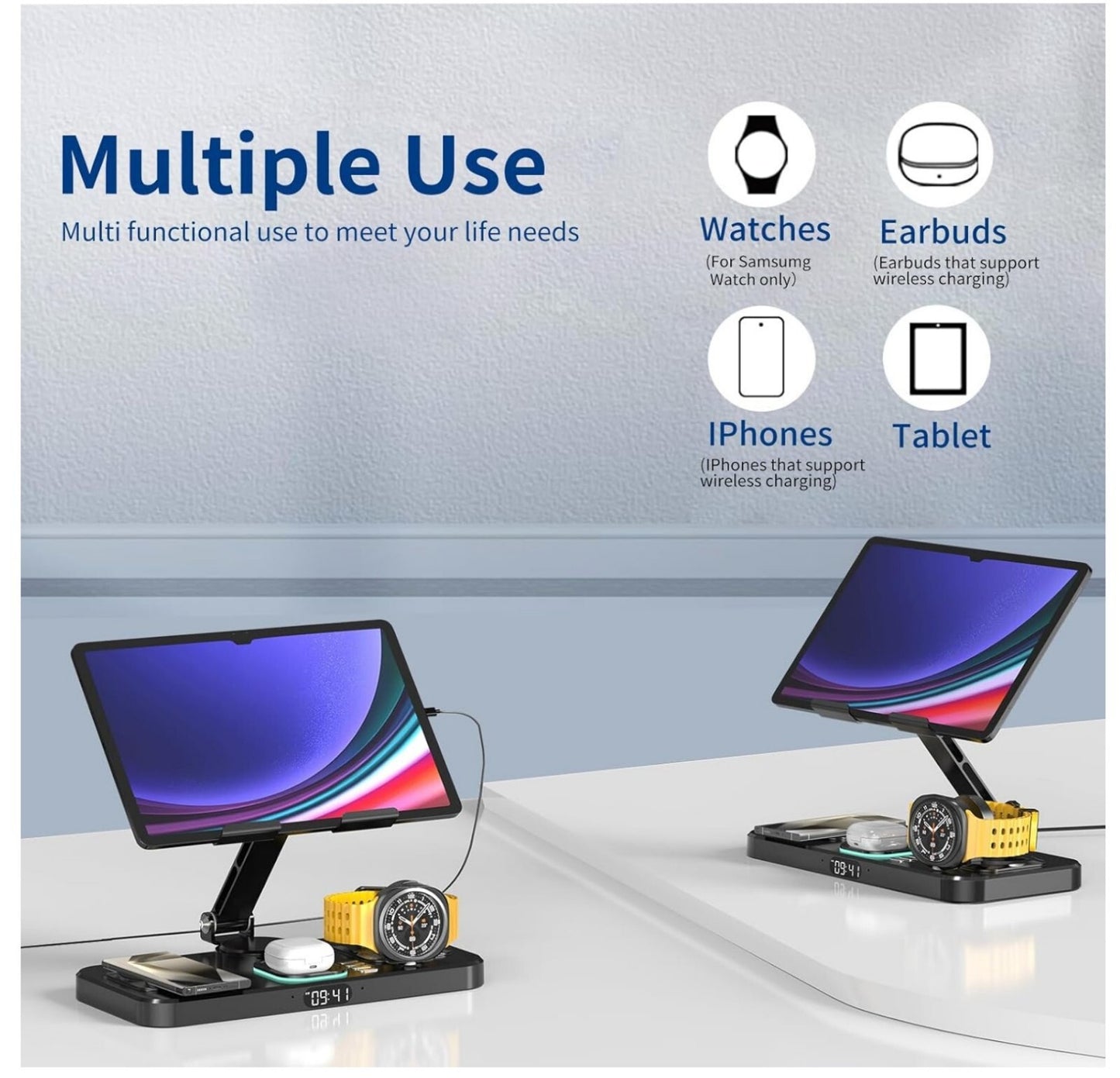 6-in-1 Wireless Ladestation für Galaxy S25/S24/Watch Ultra/7/6/Buds 2 Pro, Faltb