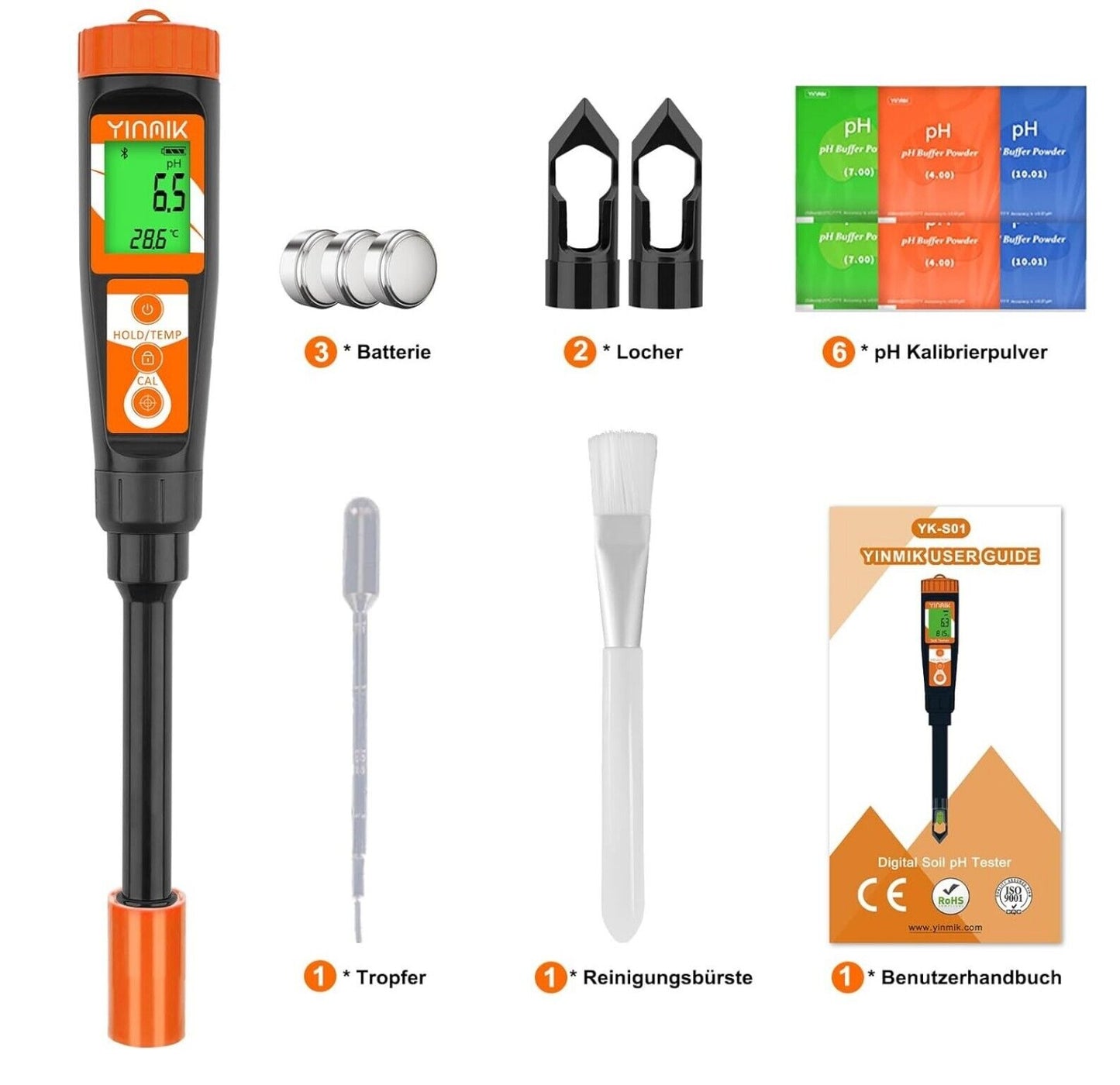 Digitales pH Messgerät Erde & Wasser Boden Tester 11 Zoll