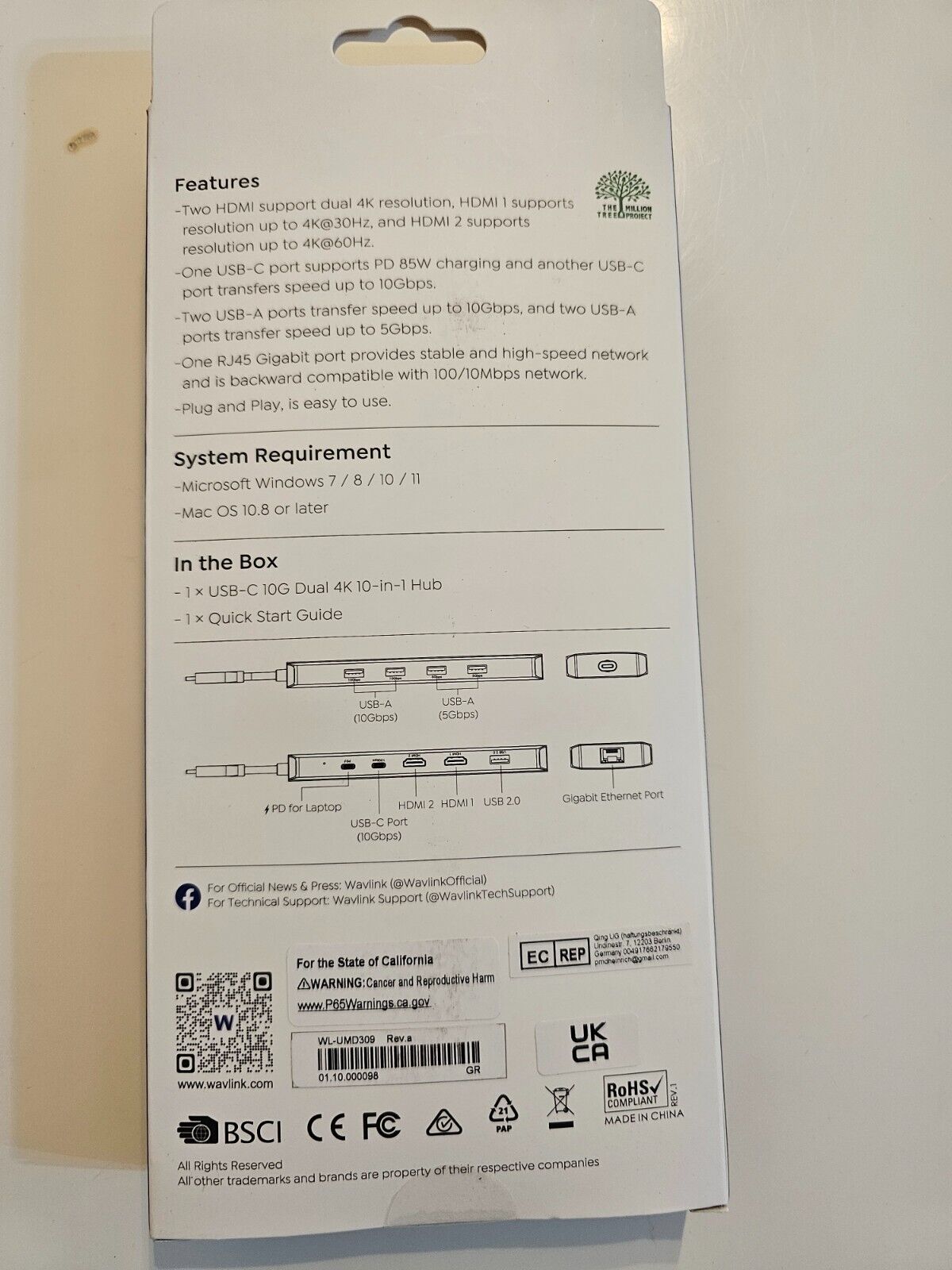 WAVLINK Laptop-Dockingstation, 10 G, USB-C-Hub, mit Dual-HDMI, 100 W PD-In, 10 G