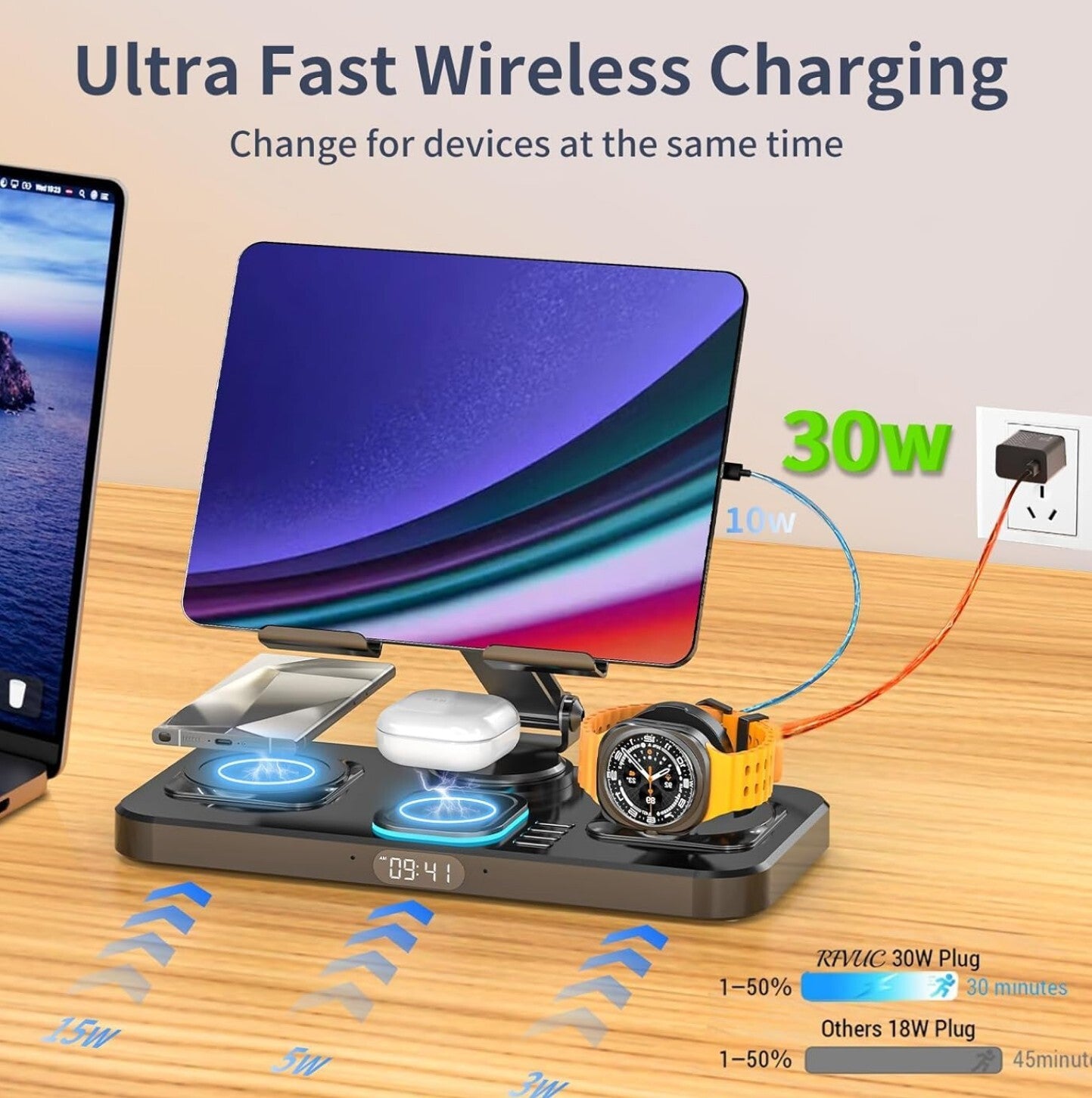 6-in-1 Wireless Ladestation für Galaxy S25/S24/Watch Ultra/7/6/Buds 2 Pro, Faltb