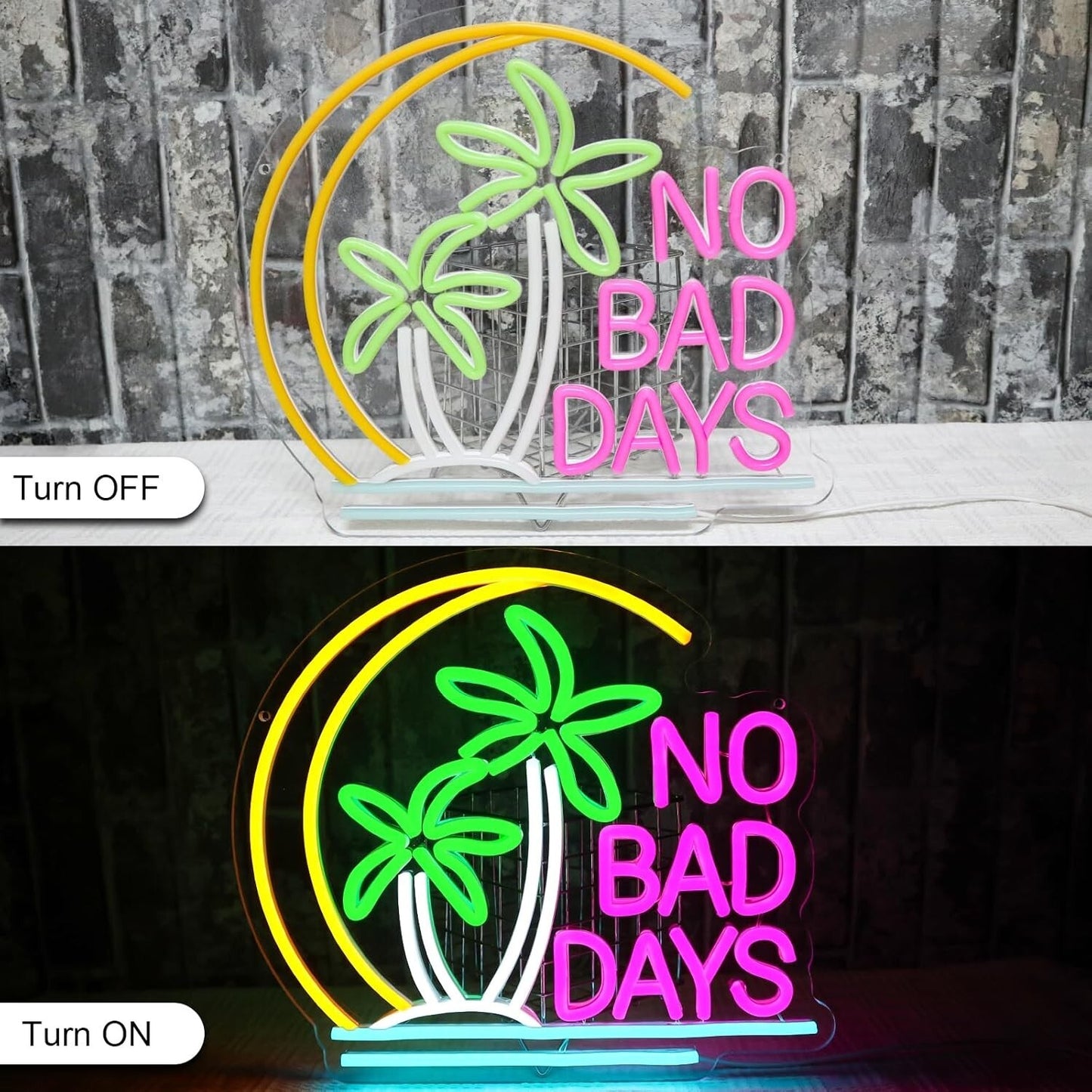 No Bad Days Neon Schild Tropic Palme LED Leuchtreklame 36x32cm USB