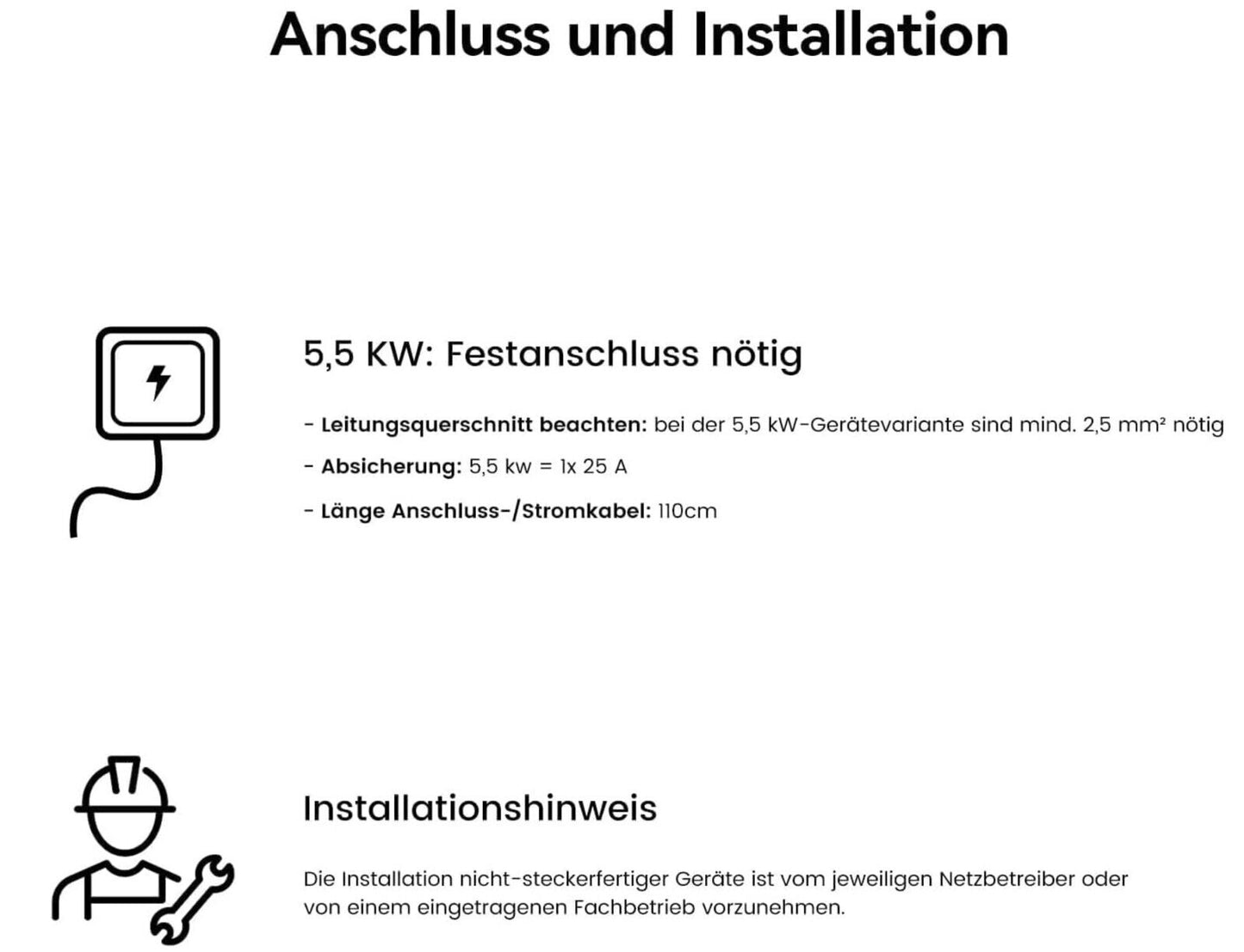 Elektrischer Durchlauferhitzer 5,5 KW 230V, Ohne Stecker, Kleiner Küchen-Durchla