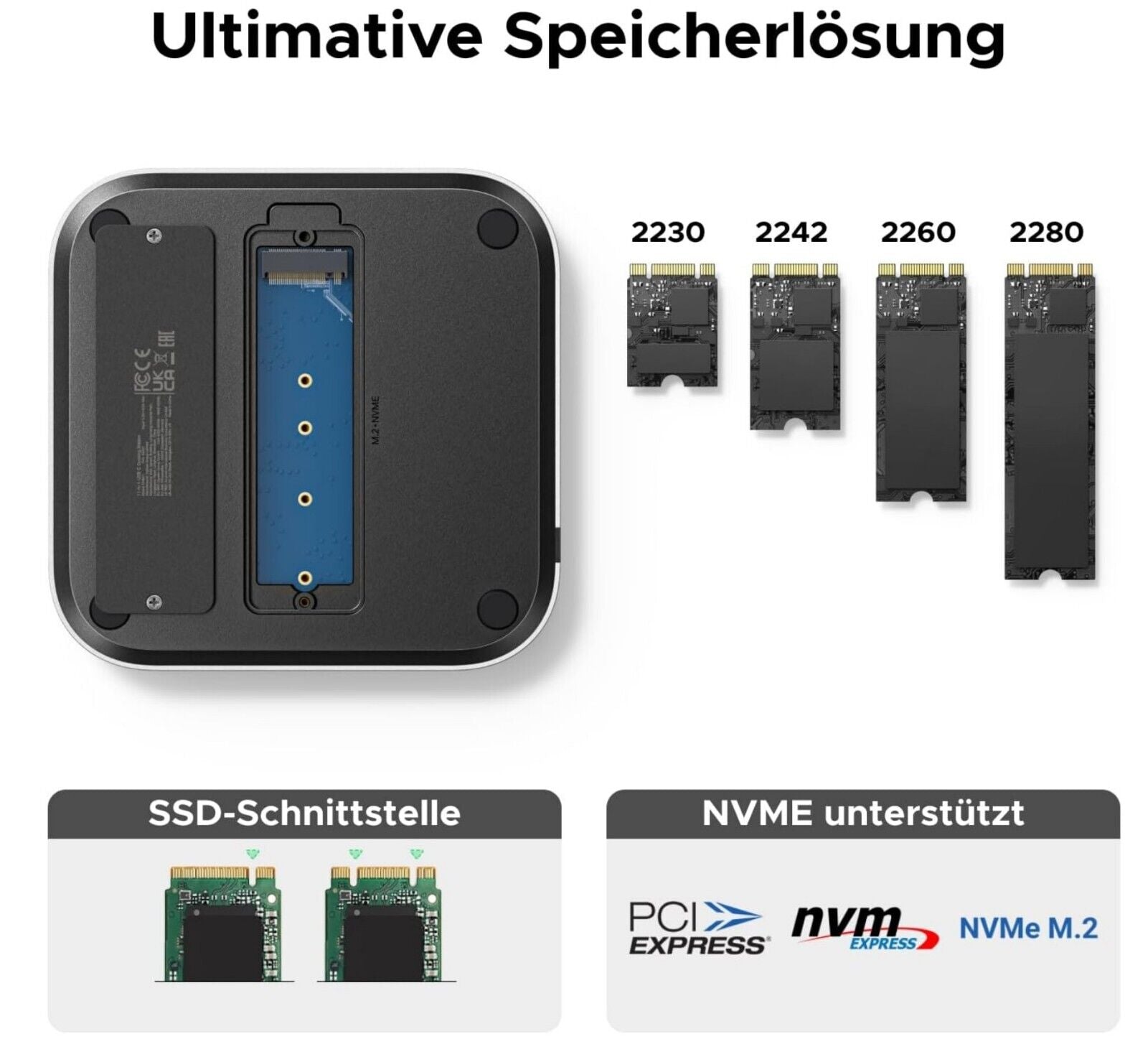 Mac Mini M4 Dock USB C Hub mit M.2 NVMe SSD 7 Ports Grau