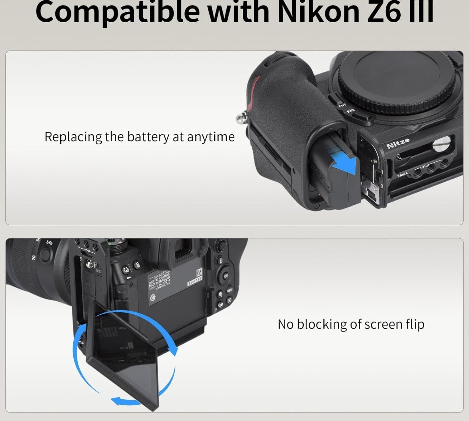 L Halterung Nikon Z6 III Vertikal-Horizontal Arca QR DJI RS 2-4 Pro
