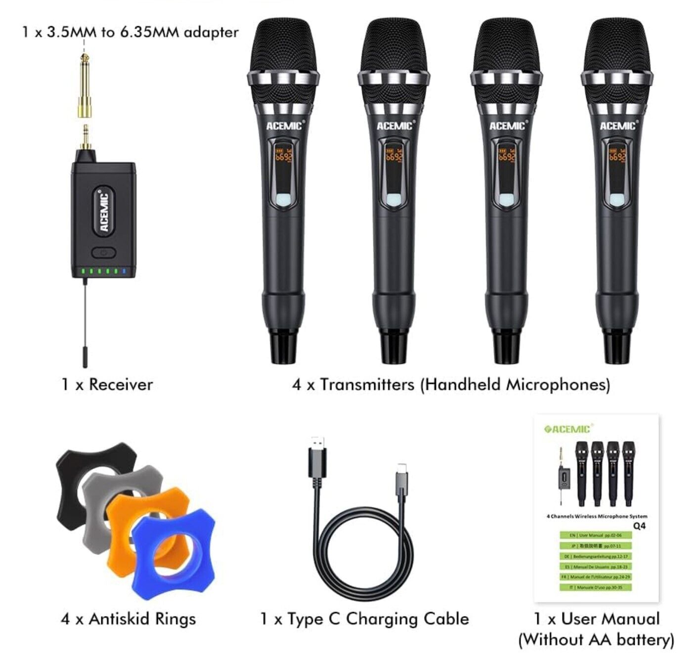 UHF Drahtlosmikrofonsystem 4 Kanal Schnurlosmikrofon mit 4 dynamischen Handmikro