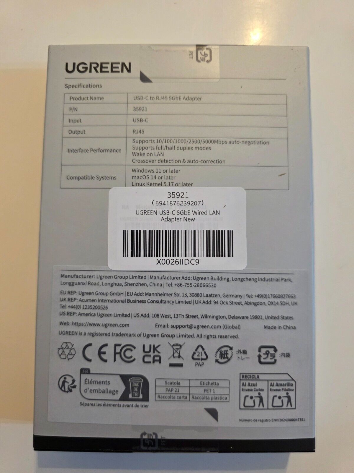 UGREEN 5Gbps USB C LAN Adapter Ethernet Adapter 5000Mbps RJ45 Netzwerkadapter ko