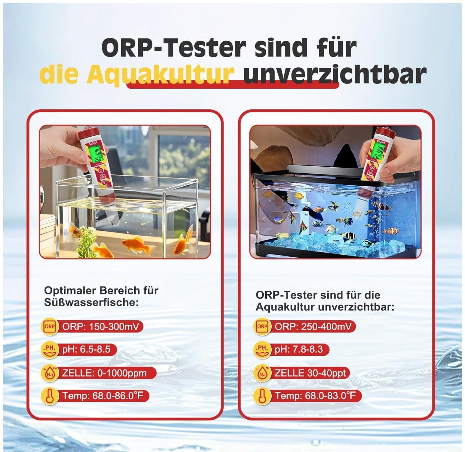 6-in-1 pH ORP Salzmessgerät Pool Aquarium TDS EC 222mV