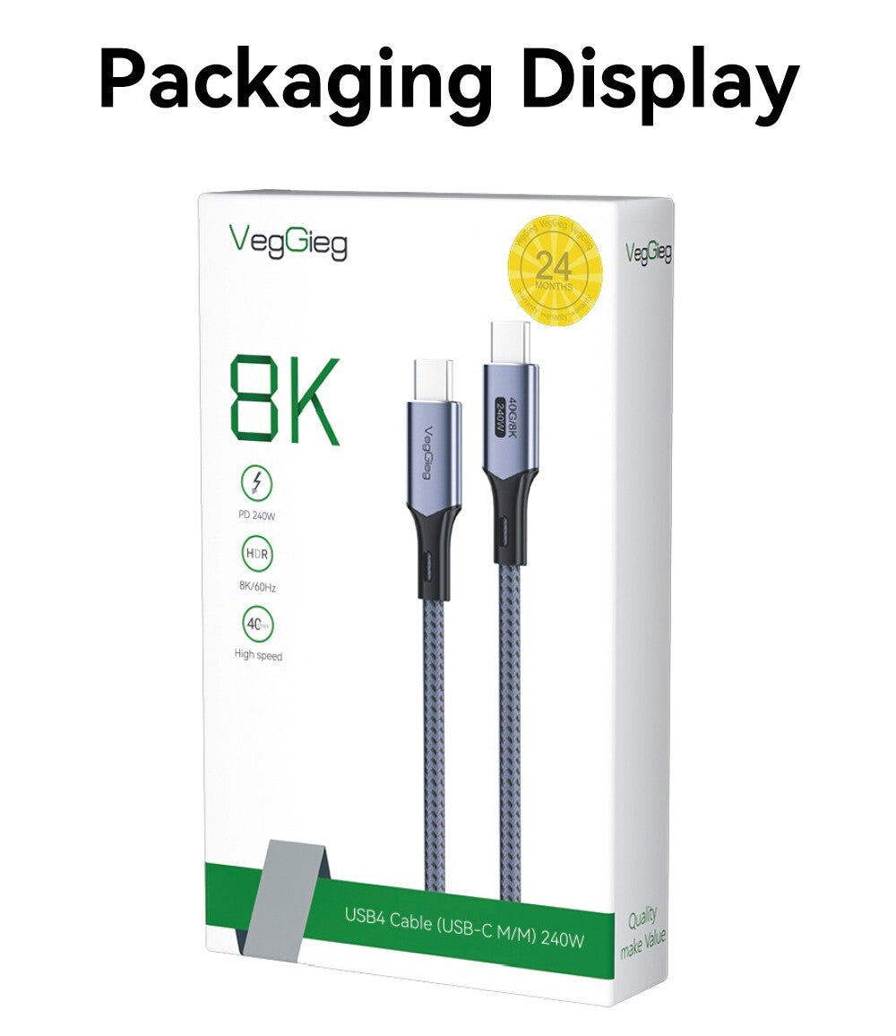 USB4 USB-C 4.0 Kabel 240W 8K/60Hz 40Gbps für iPhone 15/16 MacBook Samsung