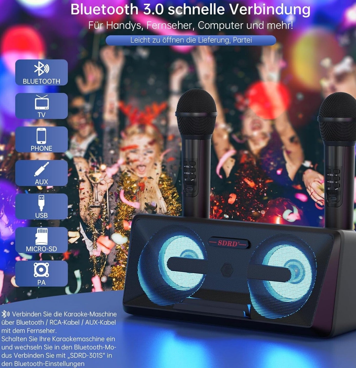 Karaoke Maschine mit 2 Mikrofonen – Partyspaß garantiert!