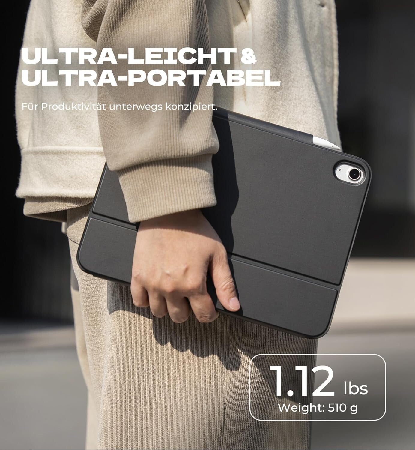 Tastatur iPad A16 11" 2025/10.9" 2022 QWERTZ Trackpad Schwarz