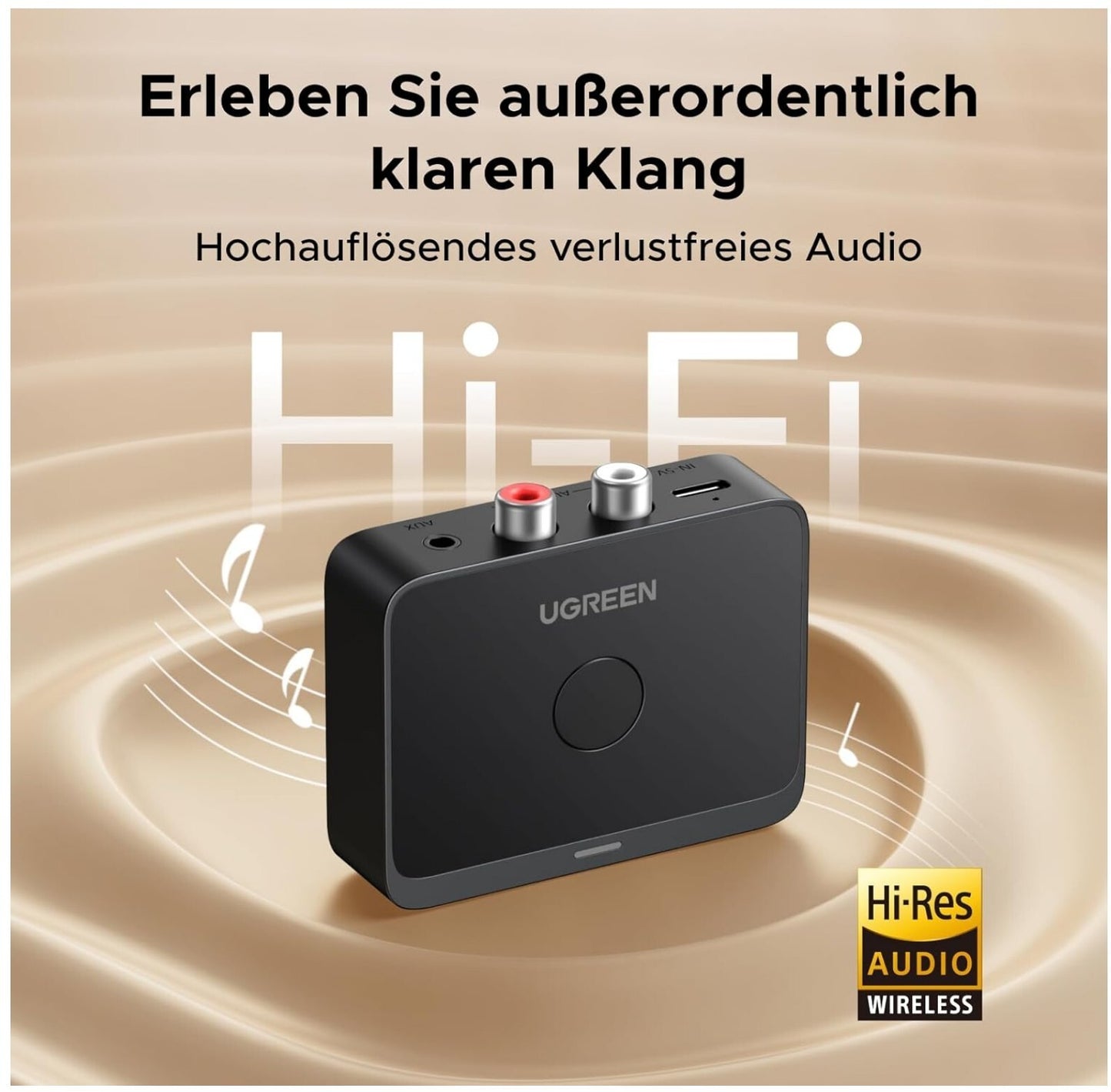 UGREEN Bluetooth 6.0 Adapter mit LDAC, Hi-Res Audio, Aux/RCA für Stereoanlage, V