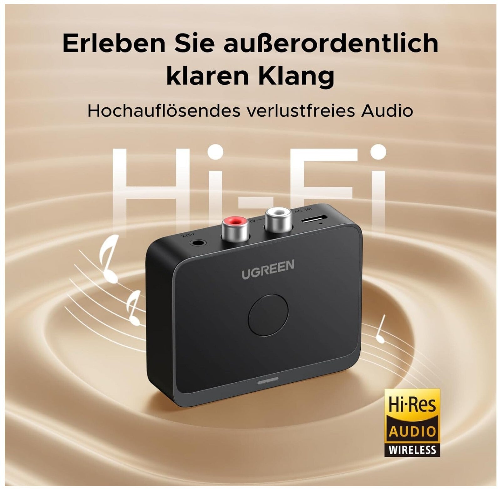 UGREEN Bluetooth 6.0 Adapter mit LDAC, Hi-Res Audio, Aux/RCA für Stereoanlage, V