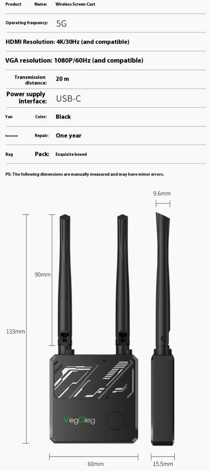 Wireless Screen Prover HDMI 4K 5G WiFi für Handy/Notebook/TV