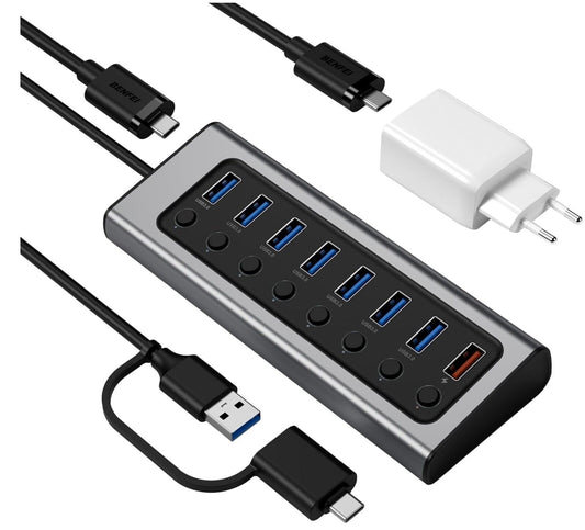7-Port USB 3.0 Daten hub mit BC 1.2 Ladeanschluss, 45W GaN Super schnellladegerä