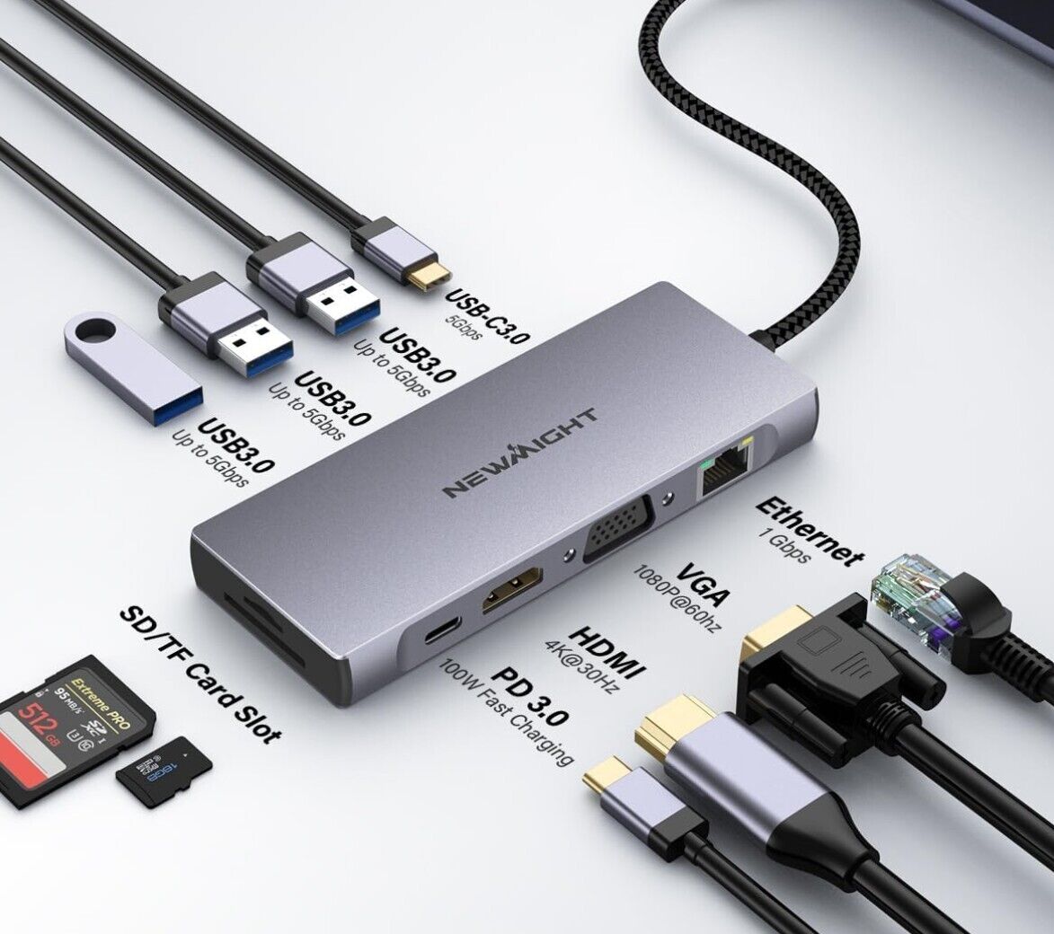 USB C Dockingstation, Newmight 10 in 1 USB C Hub-Multiport-Adapter mit 4K@30Hz,