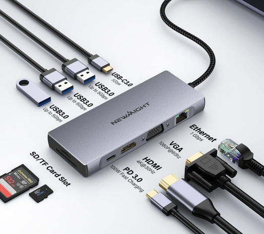 USB C Dockingstation, Newmight 10 in 1 USB C Hub-Multiport-Adapter mit 4K@30Hz,