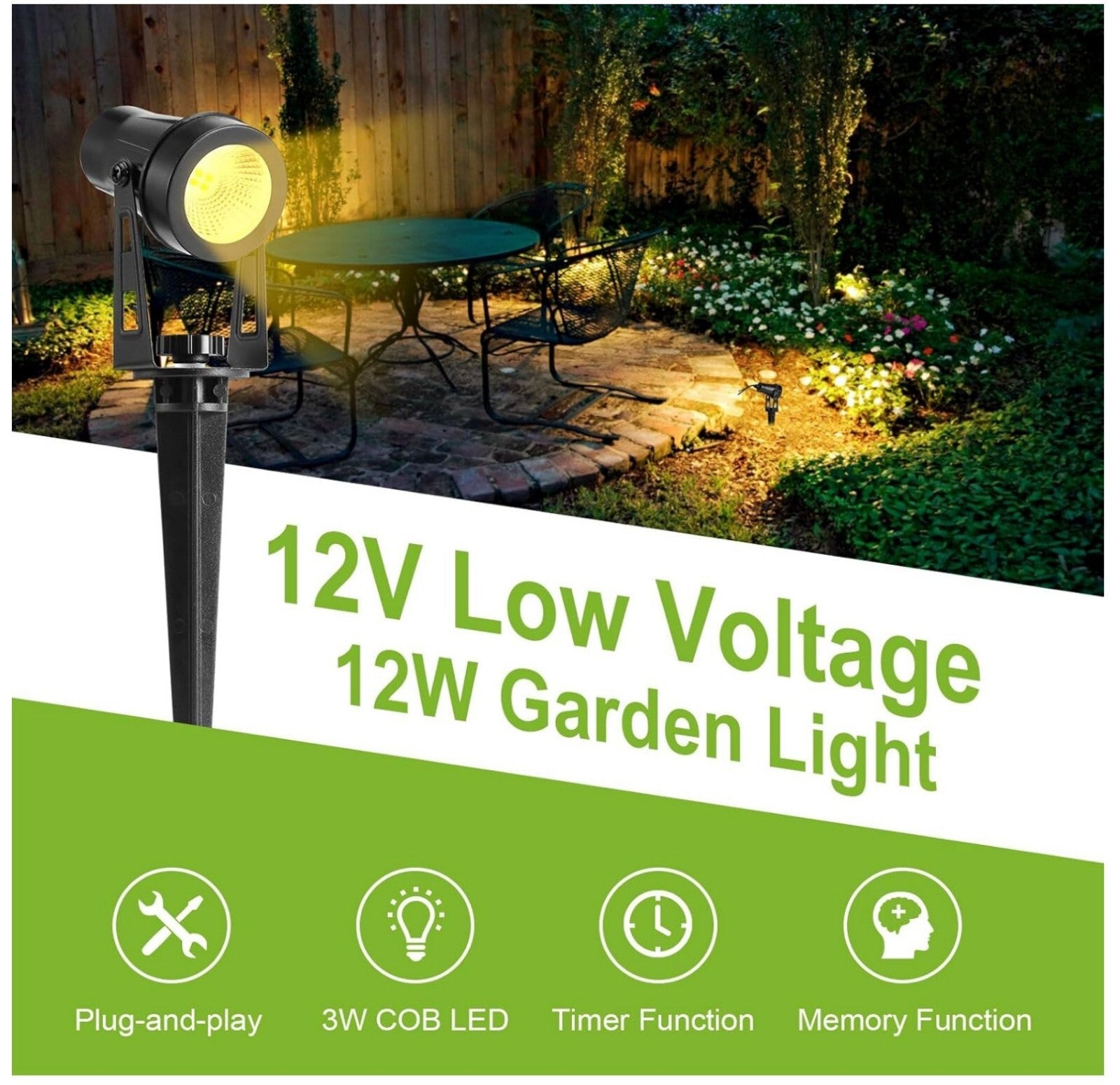 Set LED Gartenstrahler IP65 Warmweiß 21m Kabel Erdspieß 18W