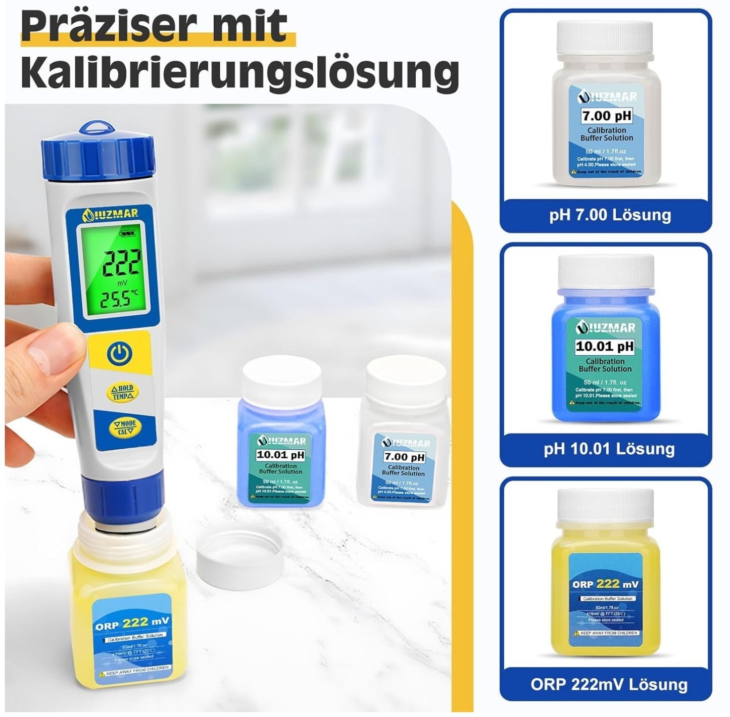 7-in-1 Pool Wassertester pH Chlor Salz ORP EC TDS Temp